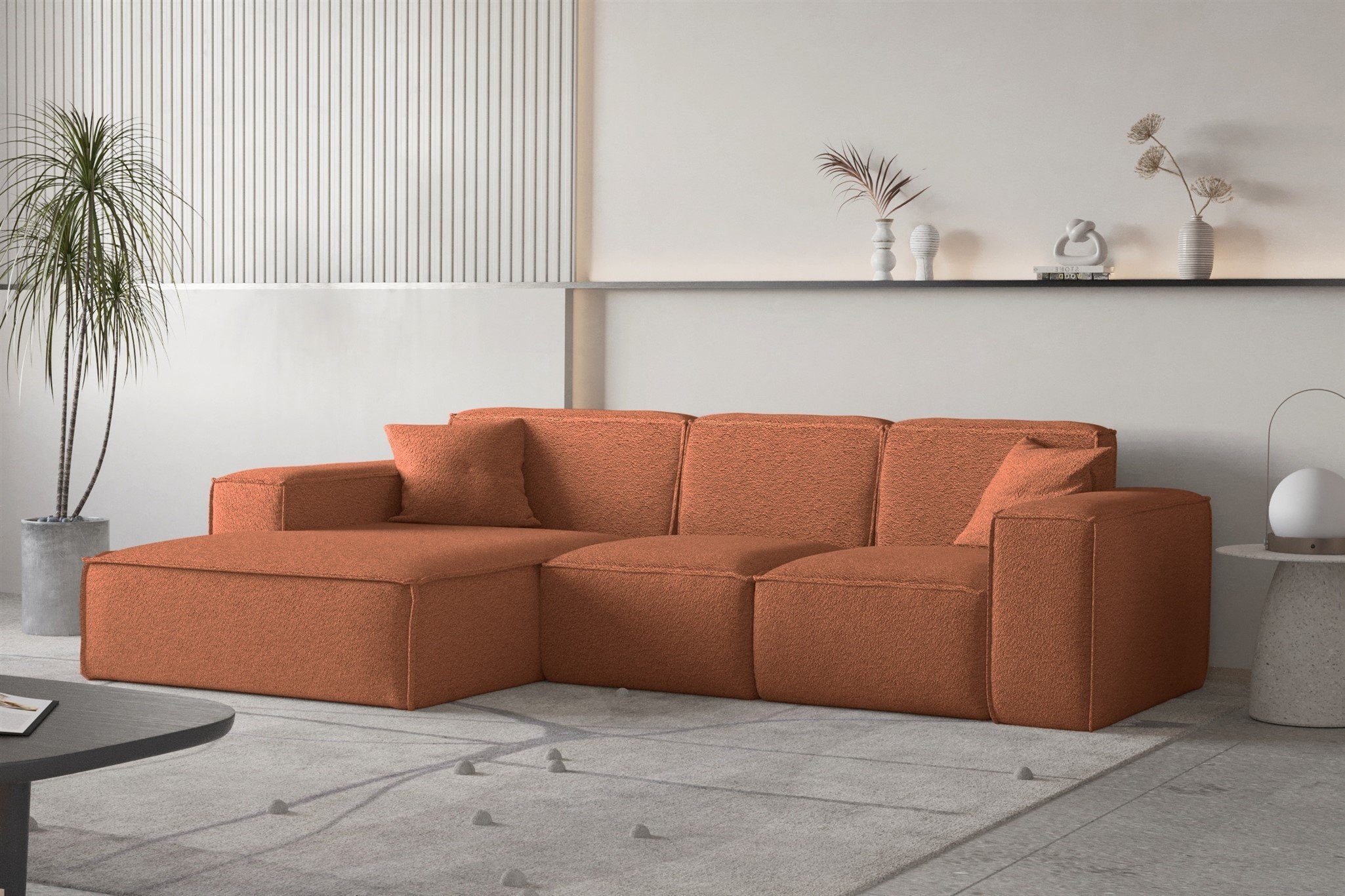 Fun Links Rechts oder PREMIUM in 2 Designersofa inkl. CELES Stoff, Ecksofa Zierkissen Möbel Ecksofa mane