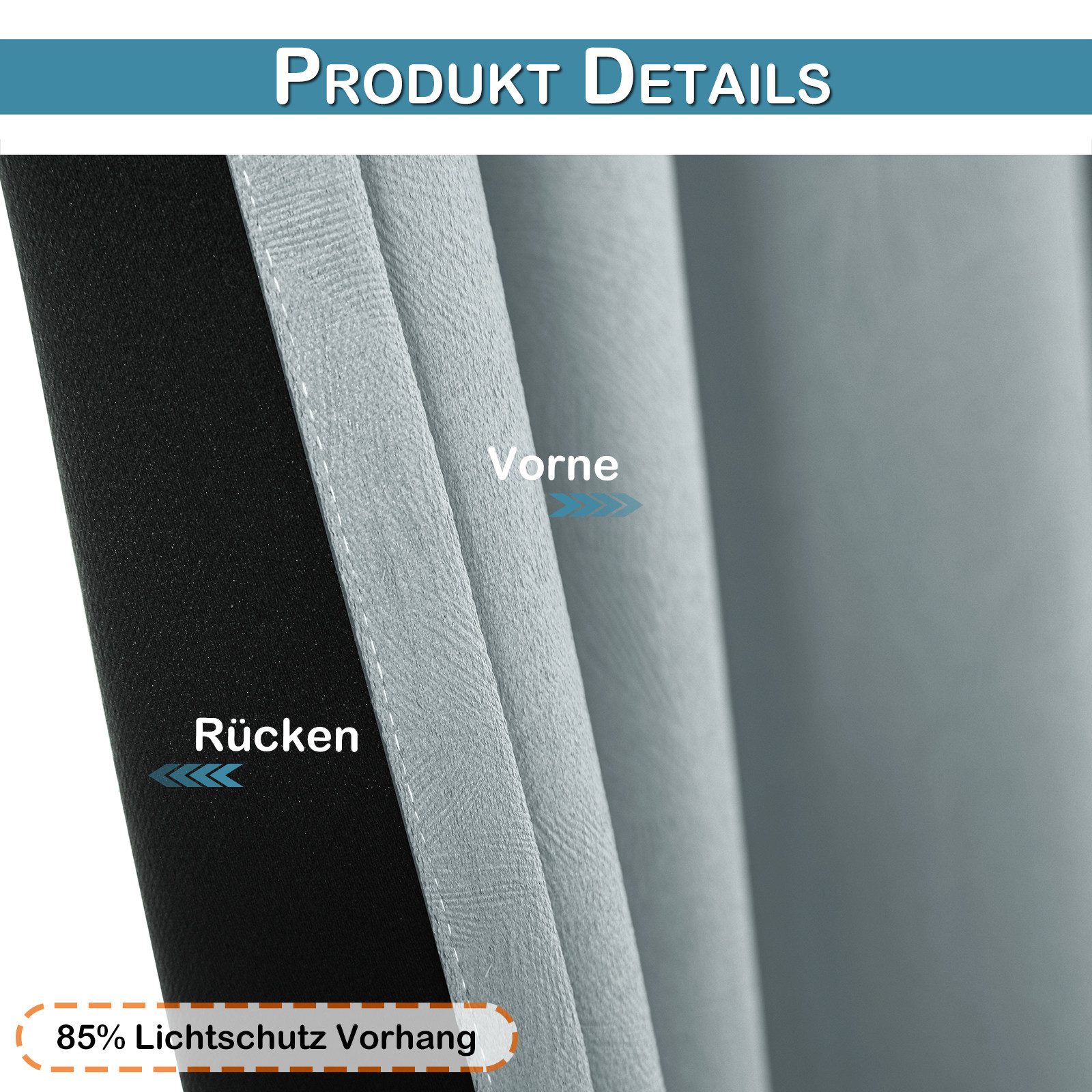 Rosnek Verdunkelungsvorhang Geprägter Vorhang 2er Set, blickdicht, 310gsm, Fenstervorhänge für Wohn- & Schlafzimmer, 85 % Lichtschutz – Bild 3 von 5