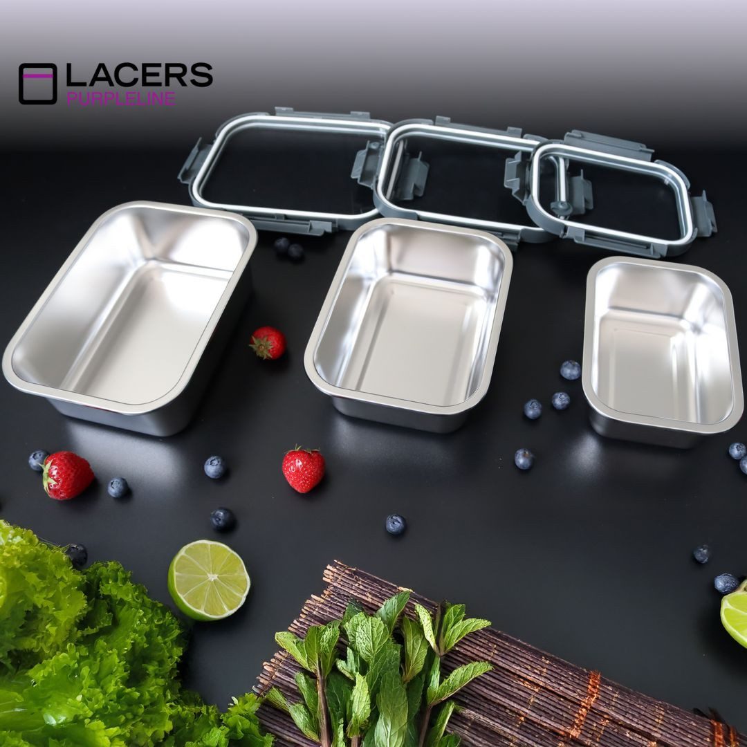 Lacers Vorratsdose Lacers PurpleLine Edelstahl-Vorratsdosen-Set 6-tlg. mit Glasdeckeln, (6-tlg) – Bild 5 von 5