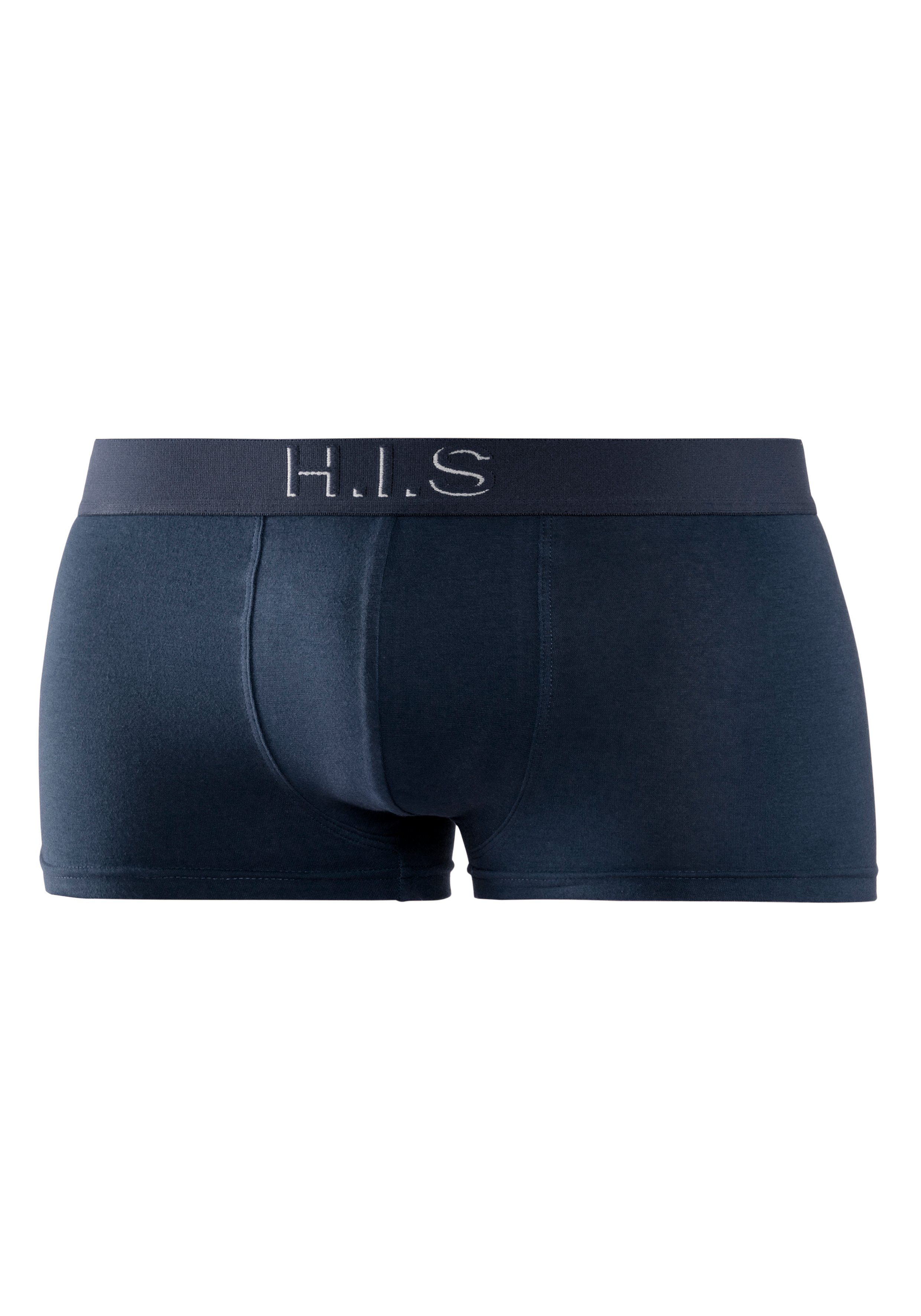 H.I.S Boxershorts (Packung, 5-St) navy Webbund in bordeaux, petrol, schwarz, mit Effekt olivgrün, Hipster-Form Logoschriftzug 3D am mit