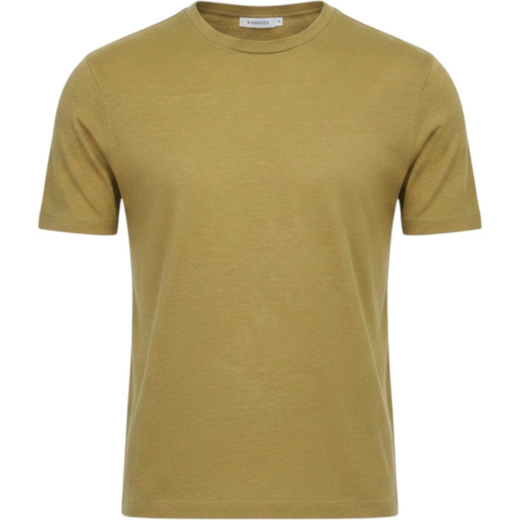 T-Shirt Olivgrünes T-Shirt mit Rundhalsausschnitt aus 100 % Leinen