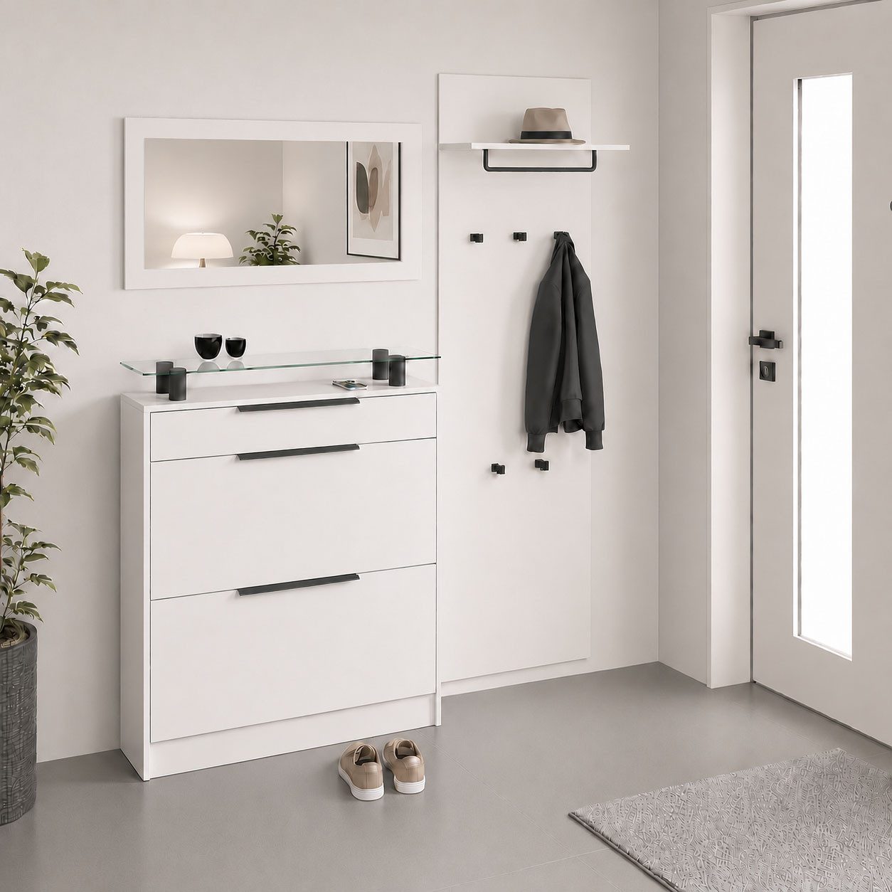 borchardt Möbel Garderoben-Set Tom, (3-St), mit Schuhschrank, Paneel und Spiegel