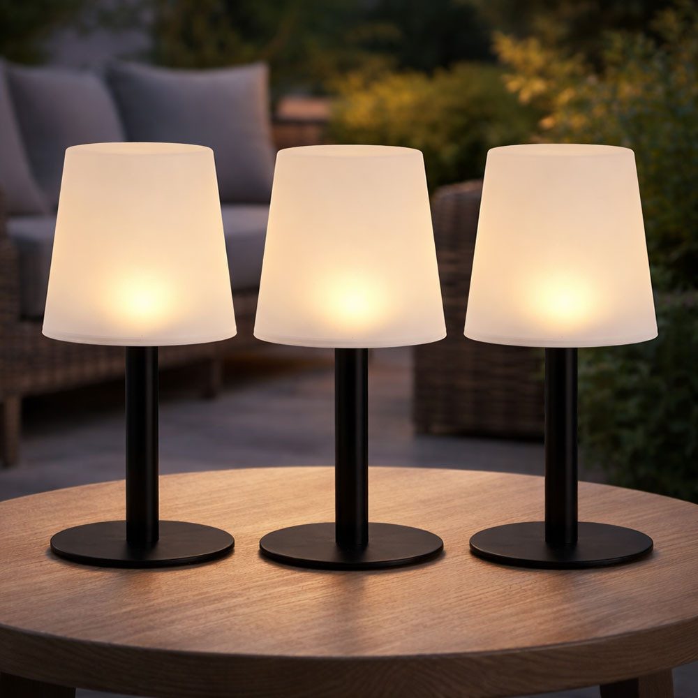 Expo Börse LED Außen-Tischleuchte, LED-Leuchtmittel fest verbaut, Warmweiß, 3x Solarleuchte Tischlampe Gartenleuchte Außen weiß LED H 31 cm