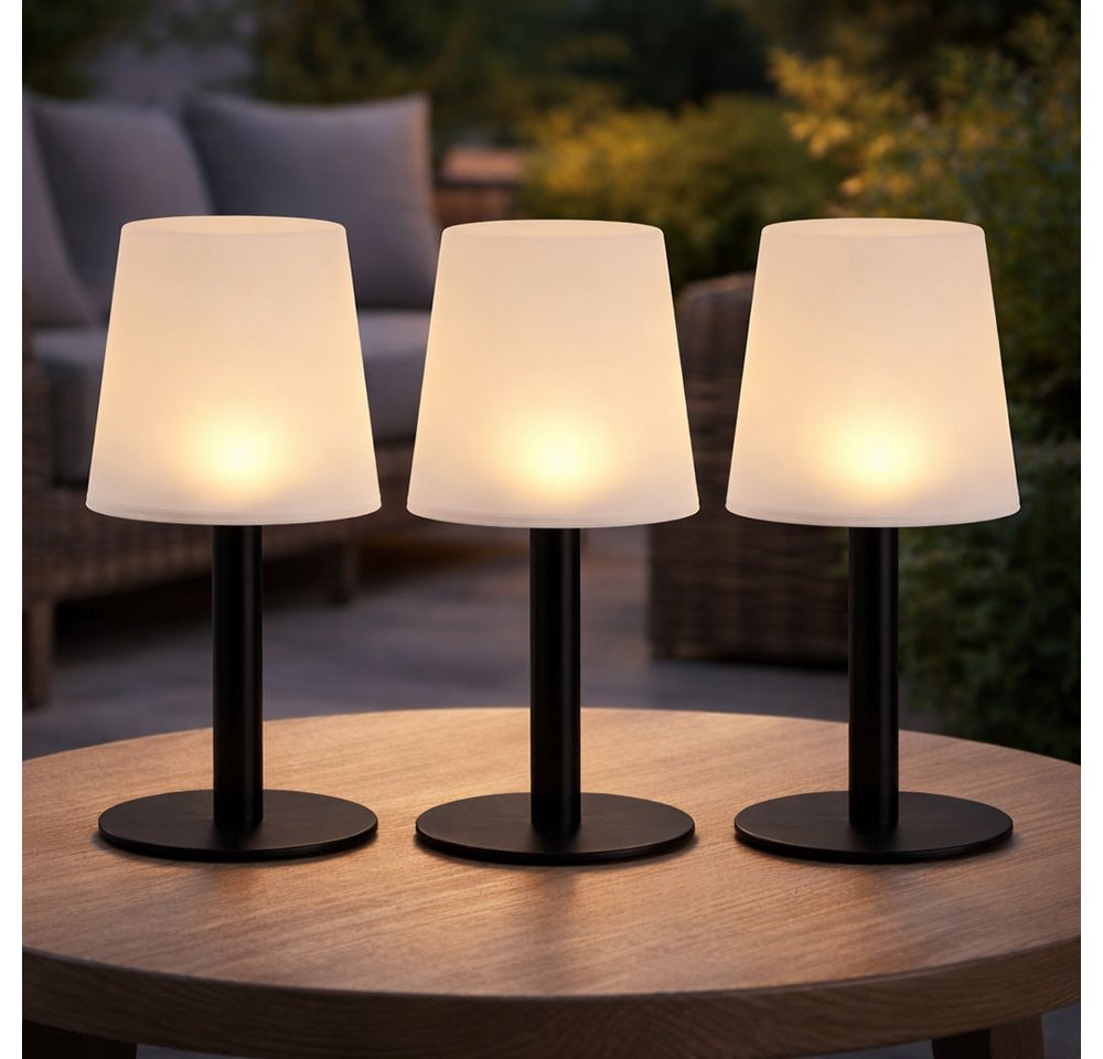 Expo Börse LED Außen-Tischleuchte, LED-Leuchtmittel fest verbaut, Warmweiß, 3x Solarleuchte Tischlampe Gartenleuchte Außen weiß LED H 31 cm