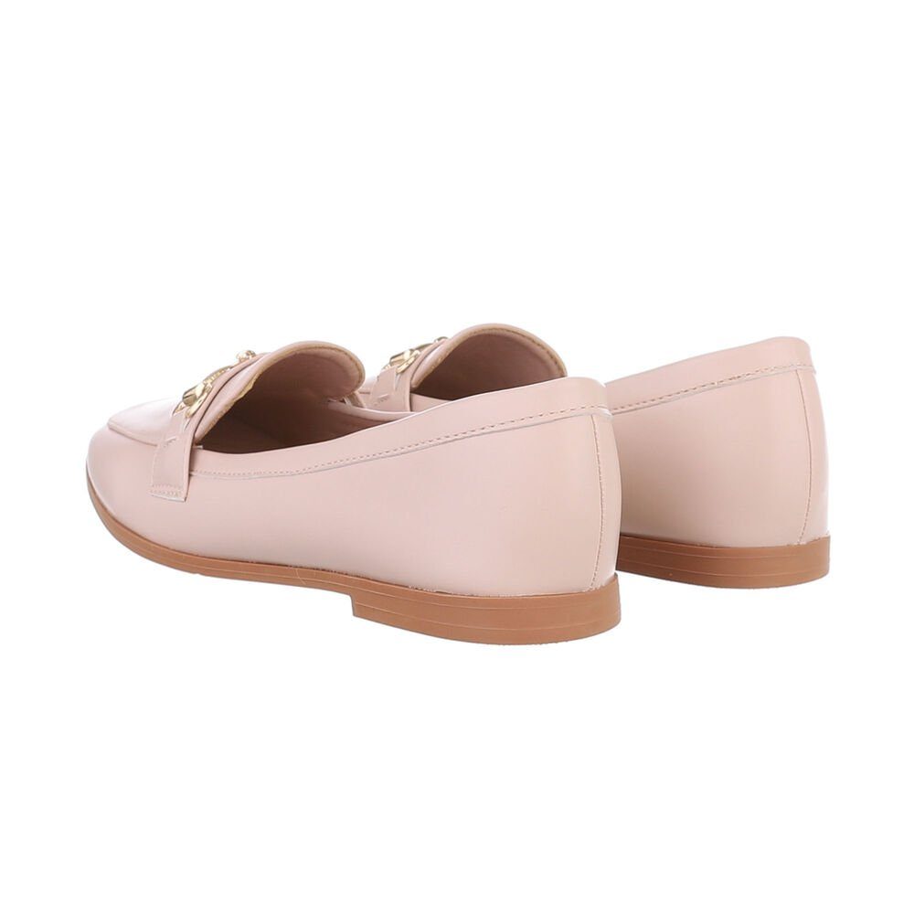 Ital-Design Damen Mokassins Freizeit Slipper Blockabsatz Mokassins in Beige
