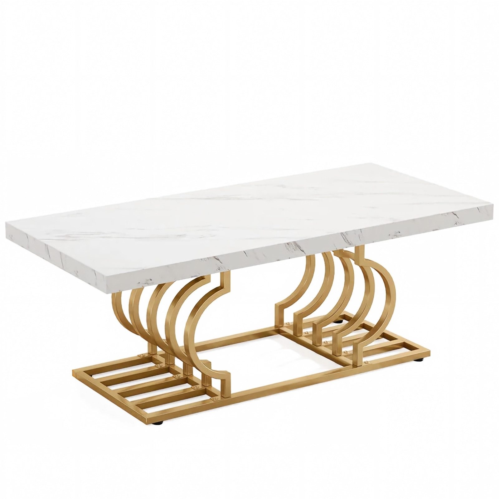 Celya Couchtisch Cocktailtisch Mit Geometrischem Gestell (Einfach zu montieren, Tischplatte in Kunstmarmor) – Bild 3 von 3