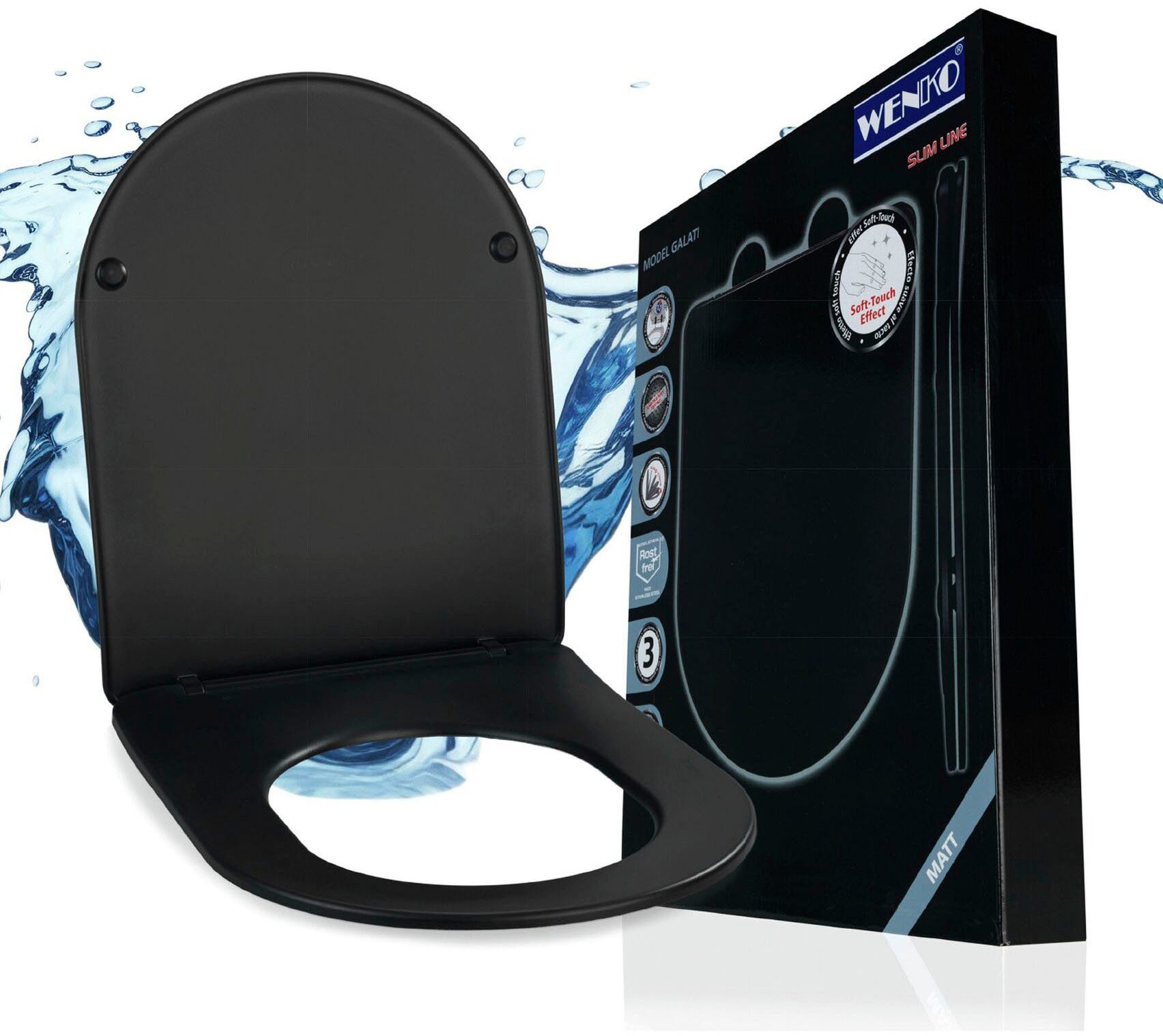 WENKO WC-Sitz Modell Galati, Toilettensitz aus Duroplast, ultraflach, D-Form, mit Absenkautomatik