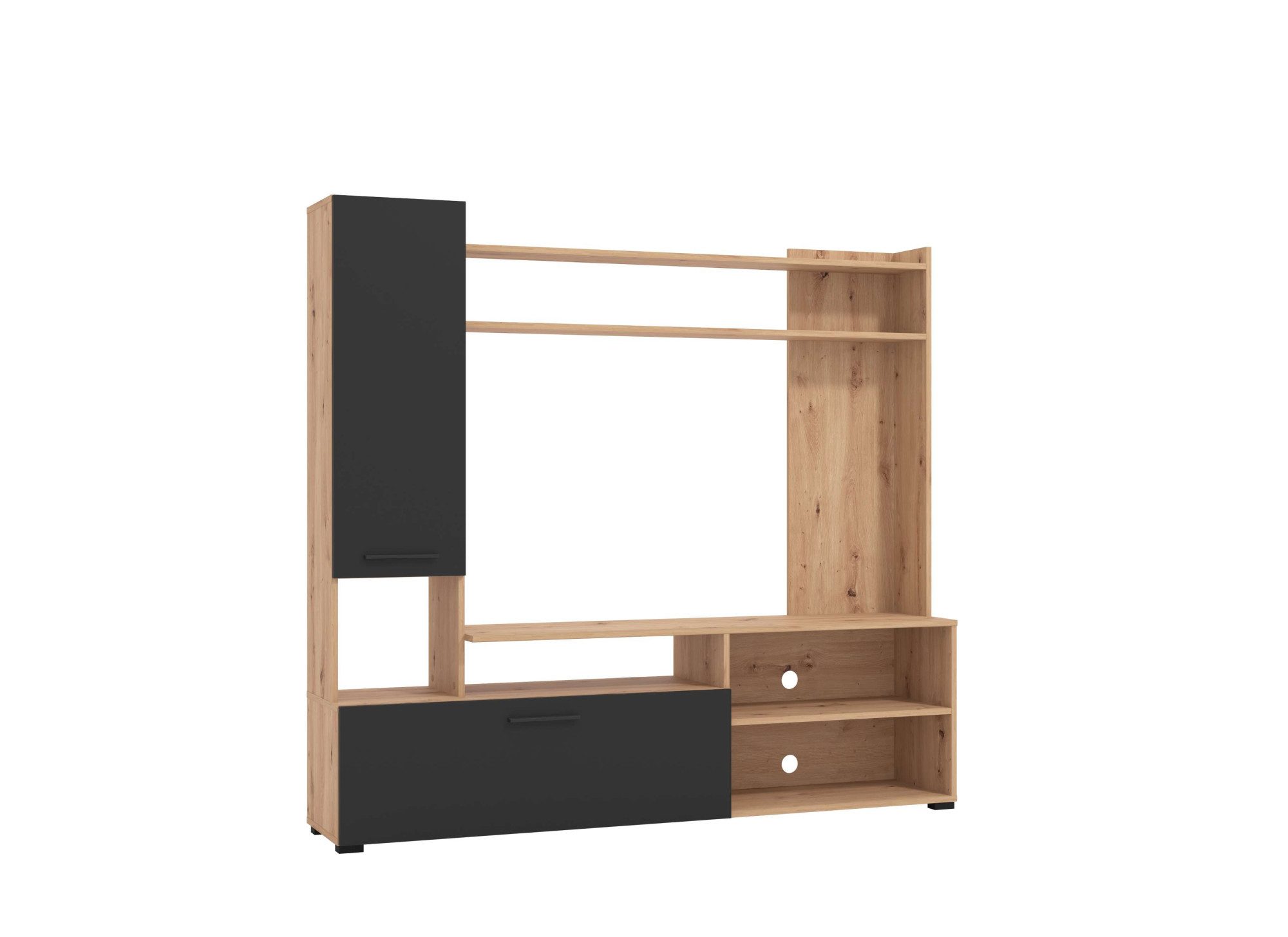 Home affaire Wohnwand Braga Wohnwand, Mediawand, Anbauwand, für TV bis 60', Breite 169 cm, (Komplett-Set, 3-St), Set besteht aus Standregal, TV-Board und Wandregal, in Artisan Eiche