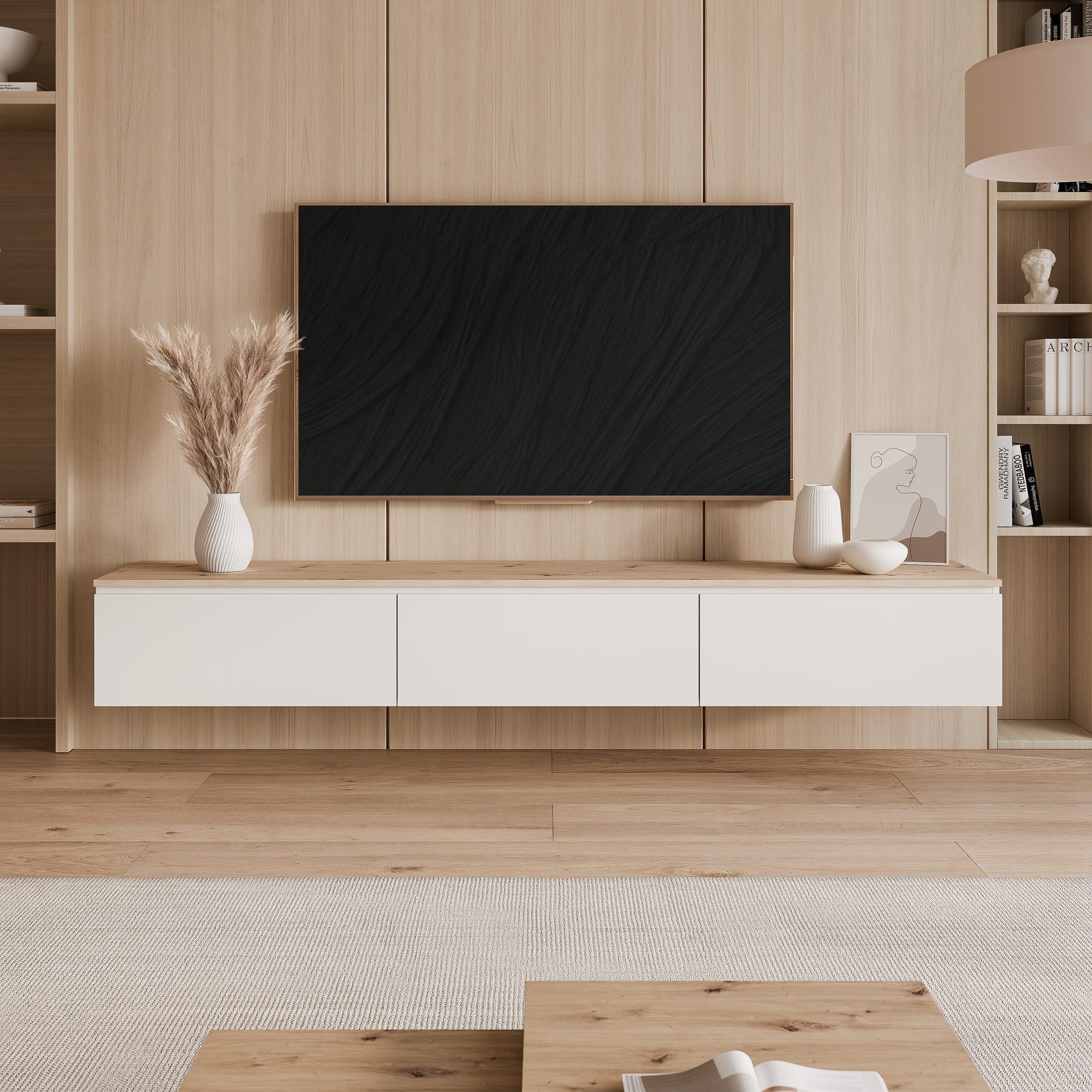 yourhouse24 Lowboard TV SELIA 200 in Weiß & Eiche Hängend – Skandinavisches Design – Bild 2 von 5