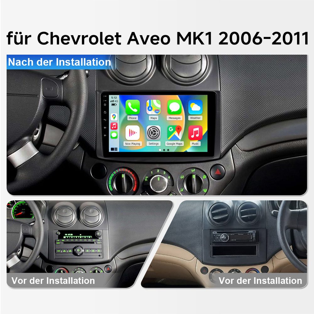 A-Sure 4+64G Android 15 WIFI Bluetooth Für Chevrolet Aveo MK1 T250 2006-2011 Autoradio (Apple Carplay, Digitalradio (DAB), USB)