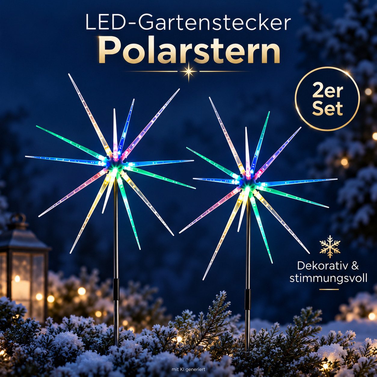 Weltbild LED Dekolicht LED-Gartenstecker Polarstern 2er Set Gartenstecker Weihnachtsdeko, Winterdeko LED Beleuchtung Außenbeleuchtung Stern Dekoration – Bild 4 von 5
