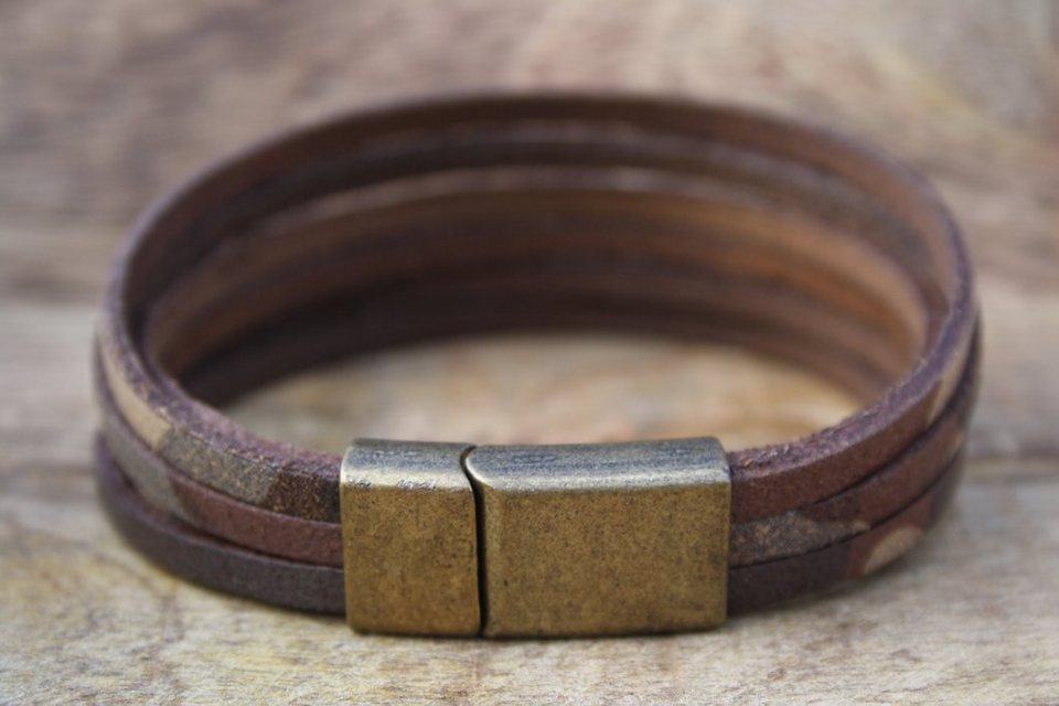 NAHLE Lederarmband Herren Leder Armband, aus Echtleder - mit  Magnetverschluss für ein bequemes verschließen