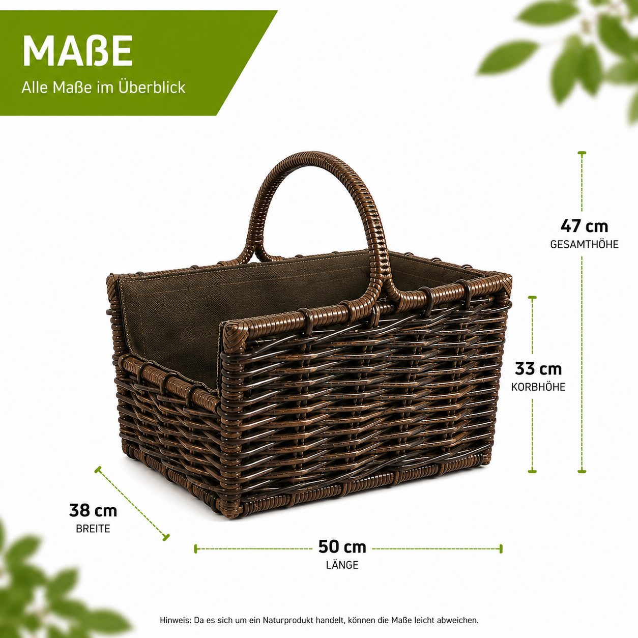 Kobolo Kaminholzkorb Holztrage Krabu Rattan - abnehmbarem dunklen Stoff