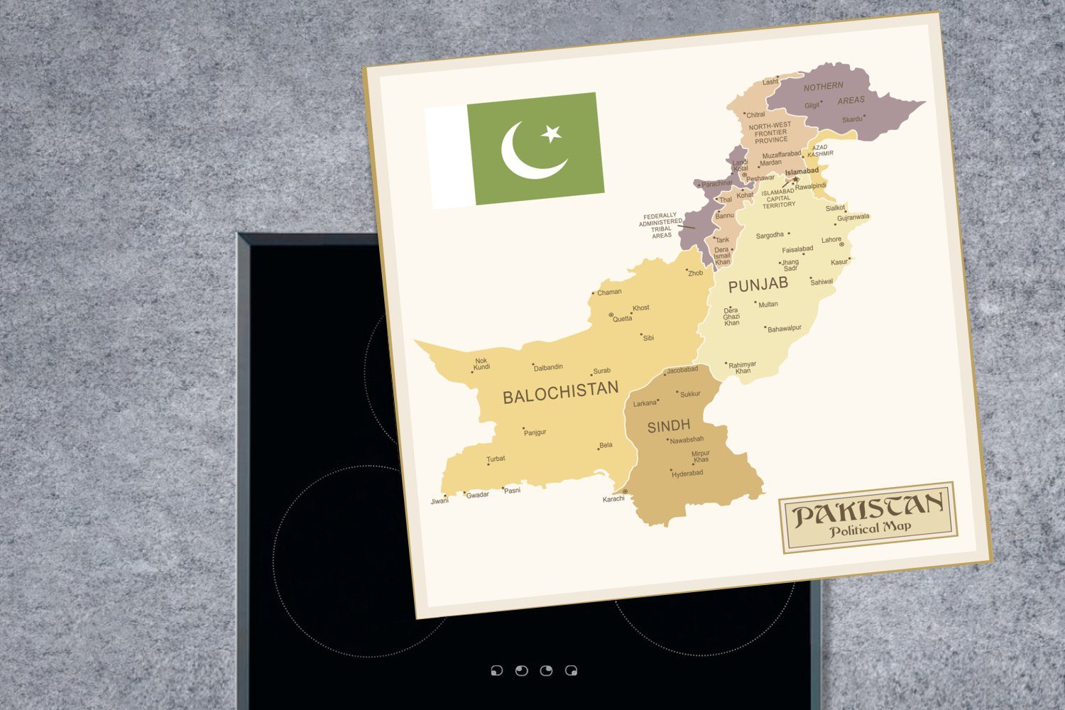 Ceranfeldabdeckung, von Pakistan, tlg), (1 Herdblende-/Abdeckplatte Illustration 78x78 einer Arbeitsplatte Vinyl, Karte für bunten küche MuchoWow cm,