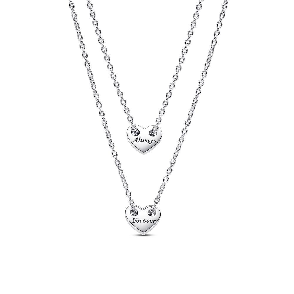 Pandora Kette mit Anhänger 2 Herzketten Forever and Always aus Sterlingsilber von PANDORA