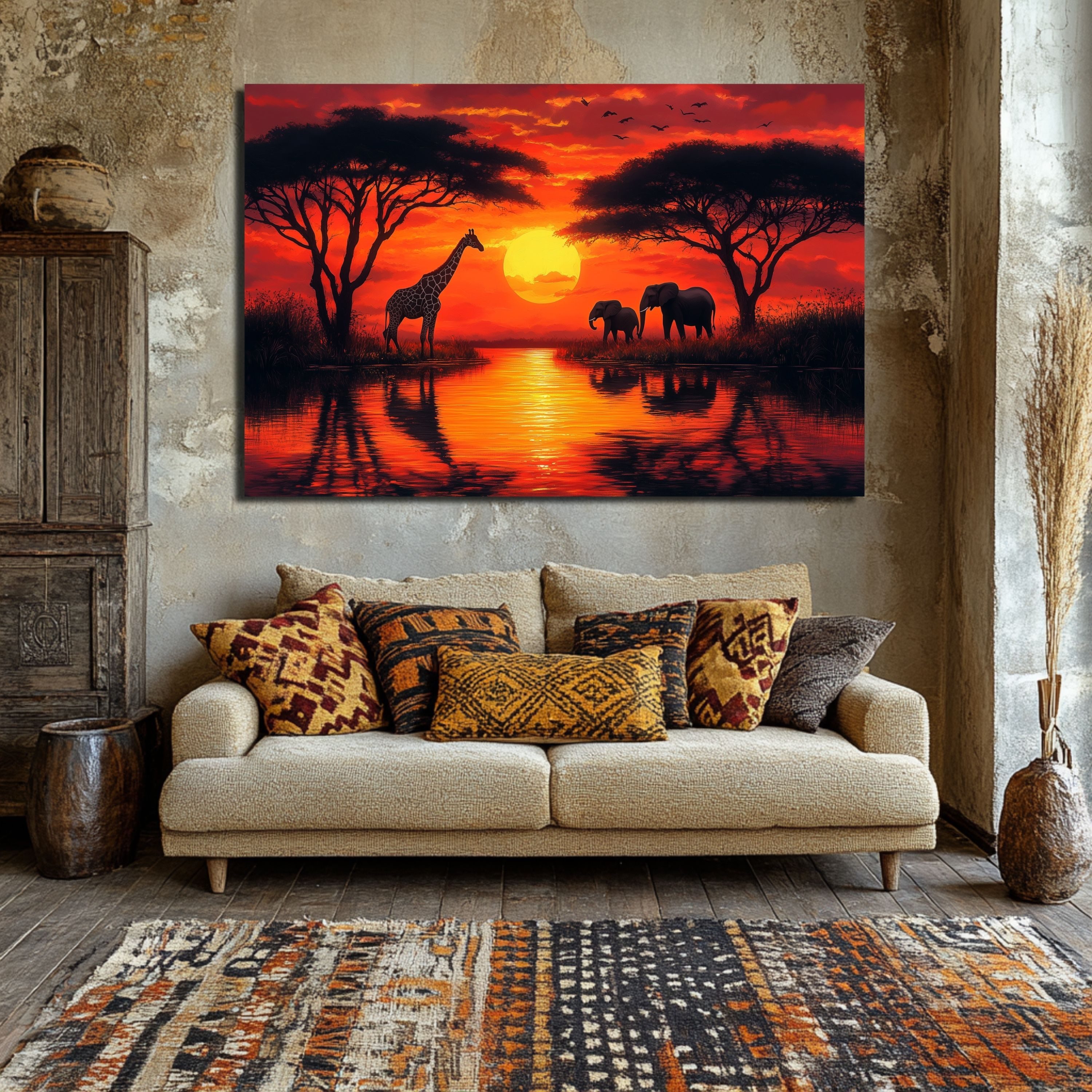 DARO Design Leinwandbild Modern Abstrakt Wandbilder XXL Wandbild Wand Deko Leinwand Bilder, (Sonnenuntergang Giraffe - Bild groß Wohnzimmer Schlafzimmer Küche E – Bild 2 von 5