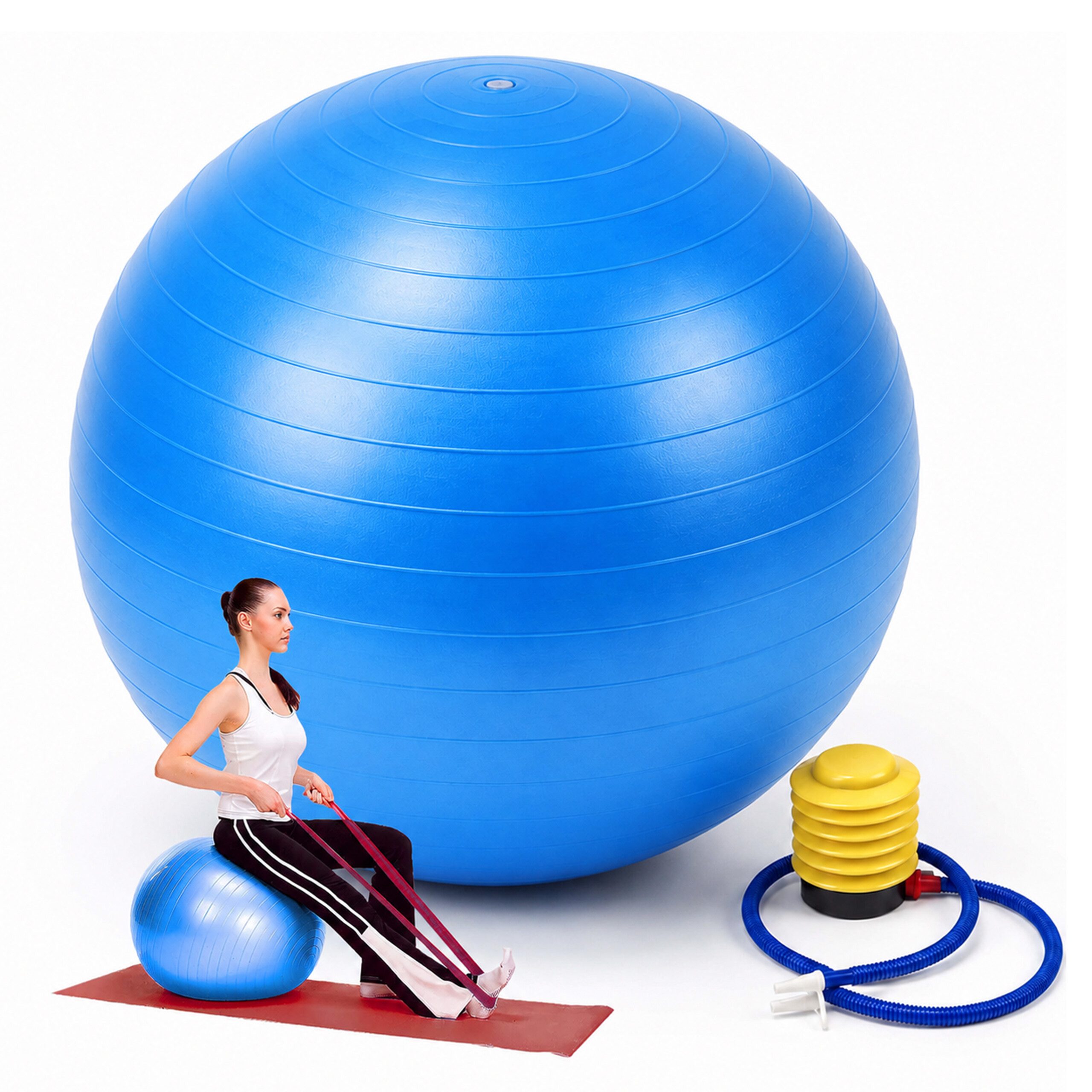relaxdays Gymnastikball mit Luftpumpe (3-St), blau, Ø 75 cm