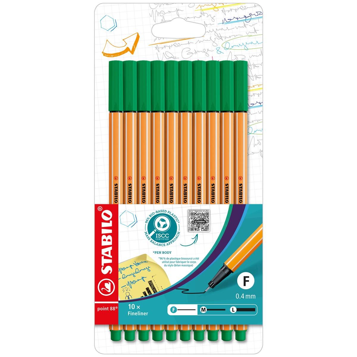 STABILO Fineliner STABILO point 88 Fineliner - 0,4 mm - 10er Set - grün
