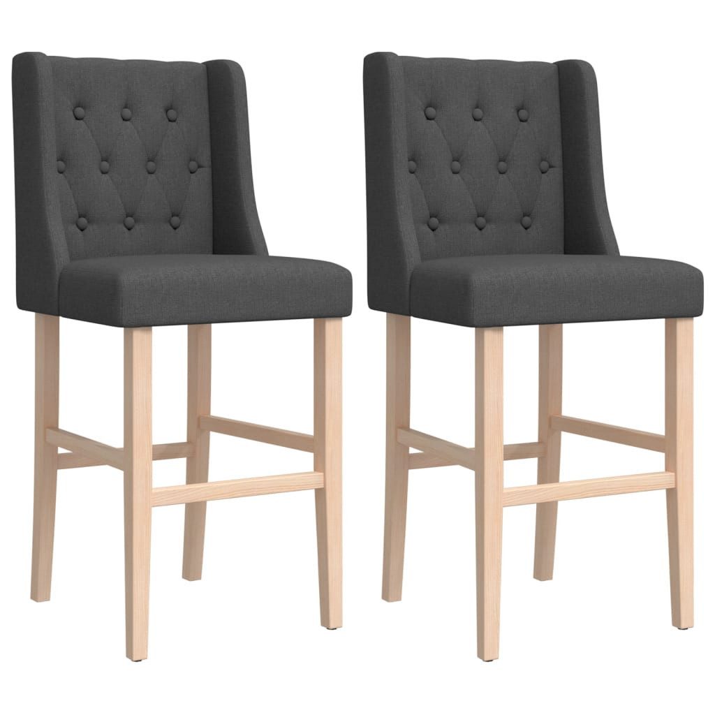 Barhocker Barstühle 2 Stk. Massivholz Gummibaum und Stoff