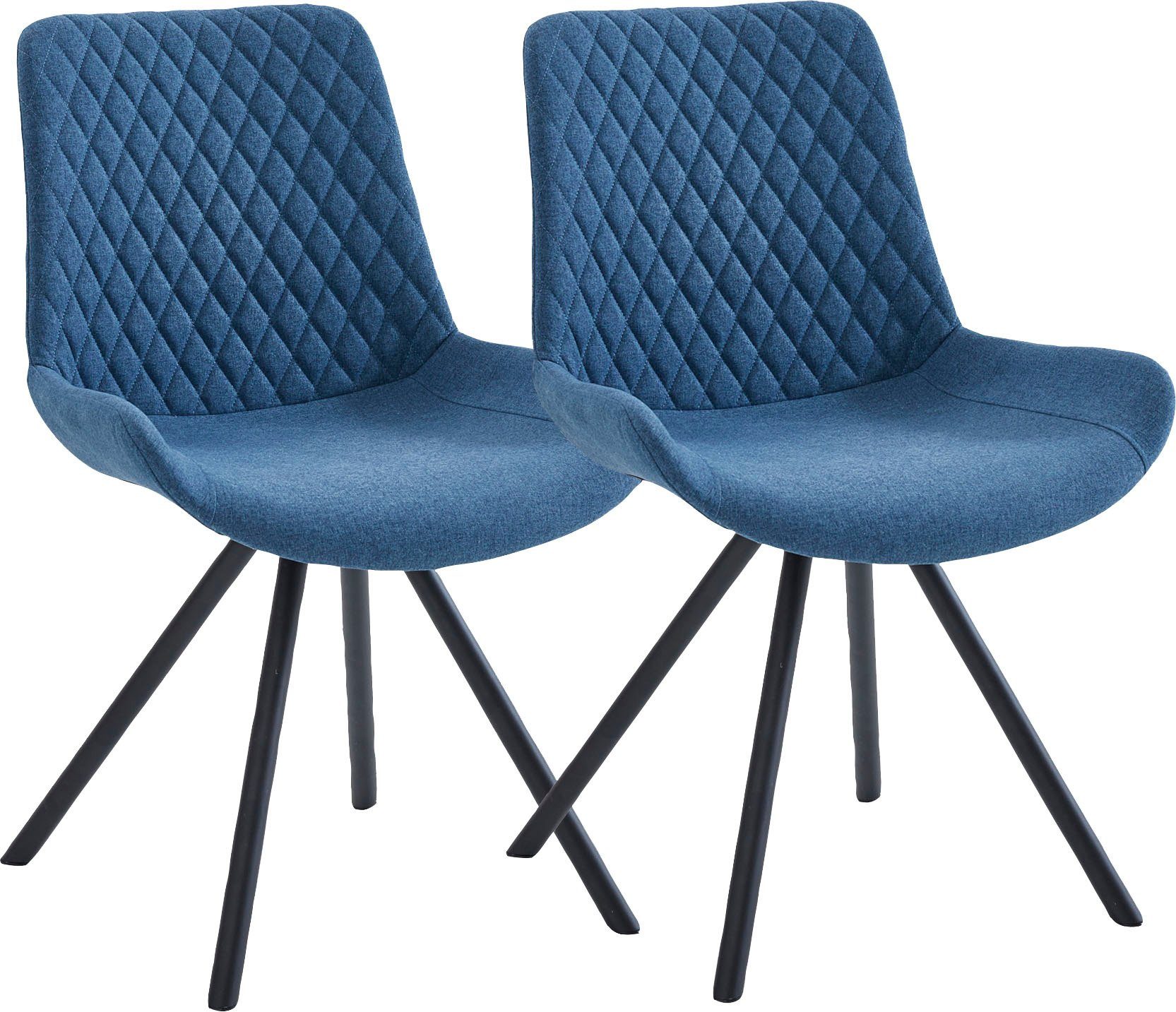 INTER-FURN Esszimmerstuhl Meran (Set, 2 St), 2er Set, Metallbeine, gesteppte Sitzfläche, Polyester, Sitzhöhe: 46 cm blau | blau