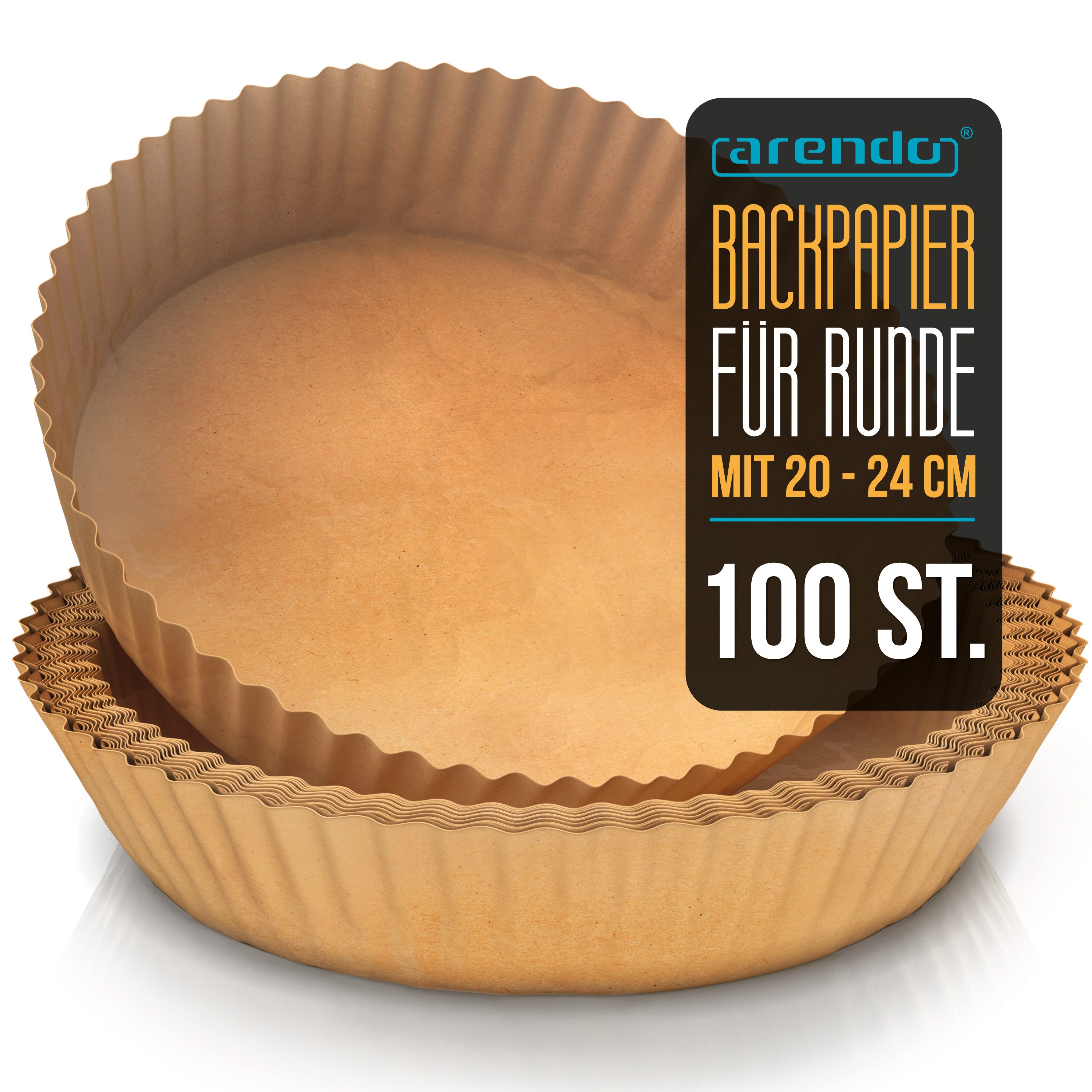 Backpapier rund für Heißluftfritteuse 4,7 - 7,5 L, 100 St., 20 x 4,5 cm, Antihaft