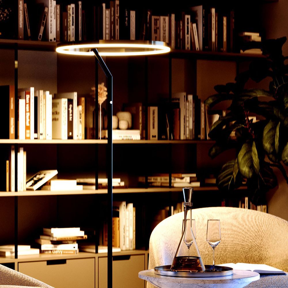 s.luce Stehlampe Ring LED-Stehleuchte Ø 60cm mit Touchdimmer Gold, Warmweiß