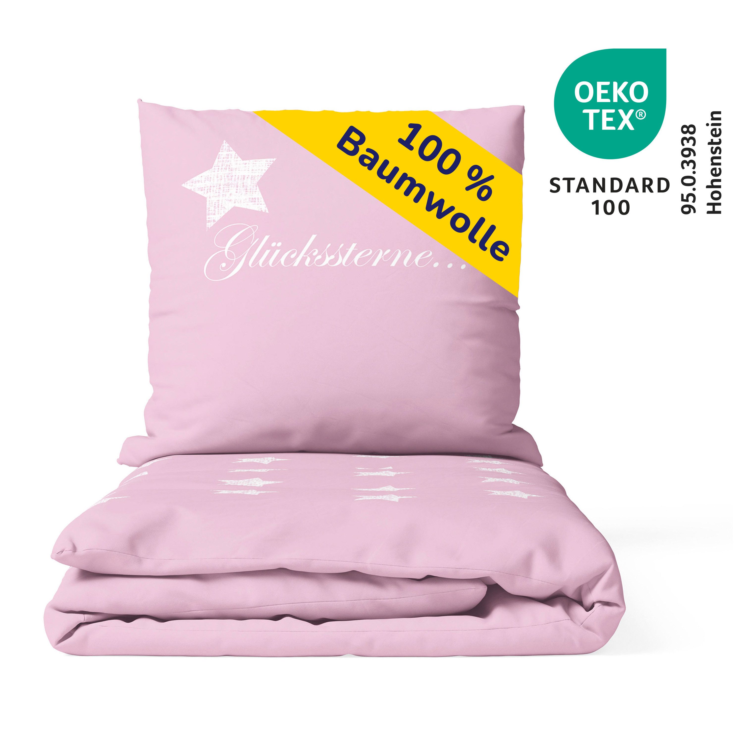 Träumschön Bettwäsche Premium Bettwäsche 135x200 cm Baumwolle, Glückssterne rosa, Baumwolle, 2 teilig, mit Reißverschluss, luftig und leichte Sommerbettwäsche