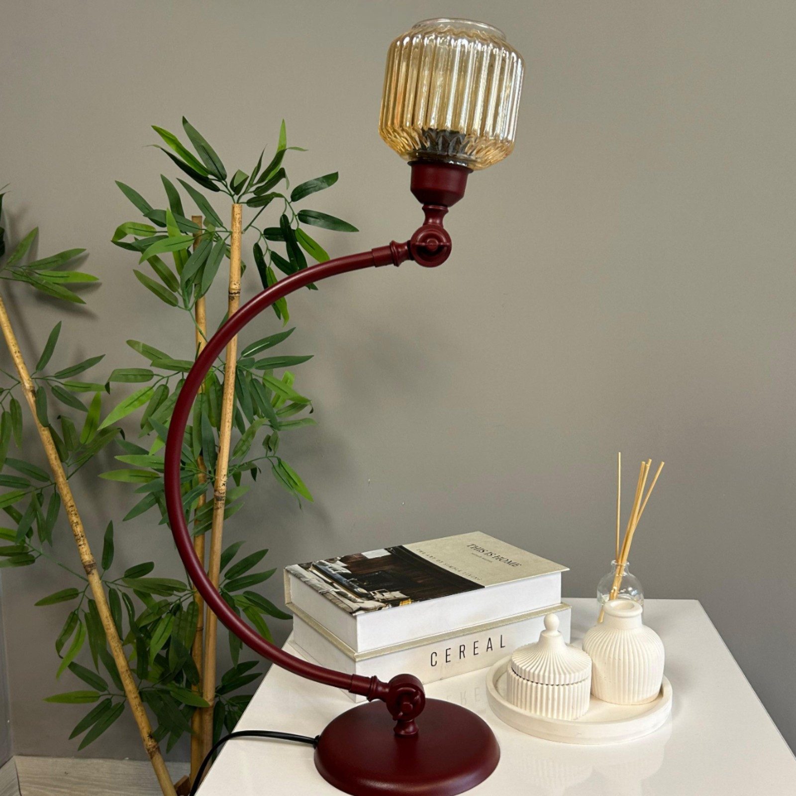 Bamyum Nachttischlampe Jerno Retro Glas Tischleute mit Kabel, ohne Leuchtmittel