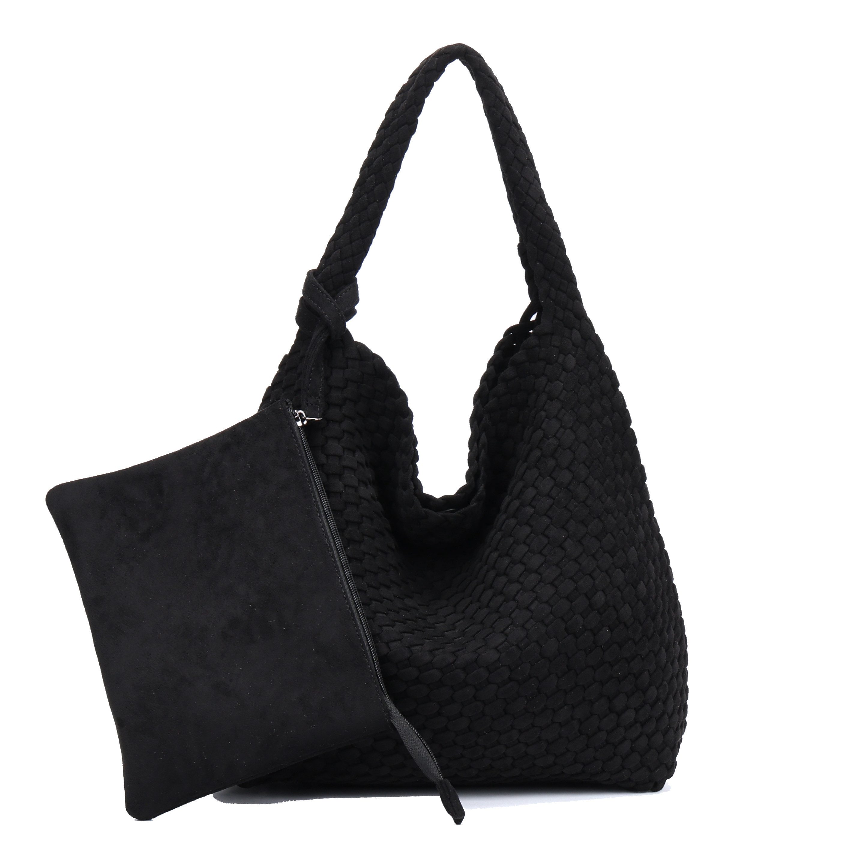 MIRROSI Shopper Damen Schultertasche Handgeflochten Wildleder-Optik (ca.36x14x31cm), große Hobo Bag mit Innentasche