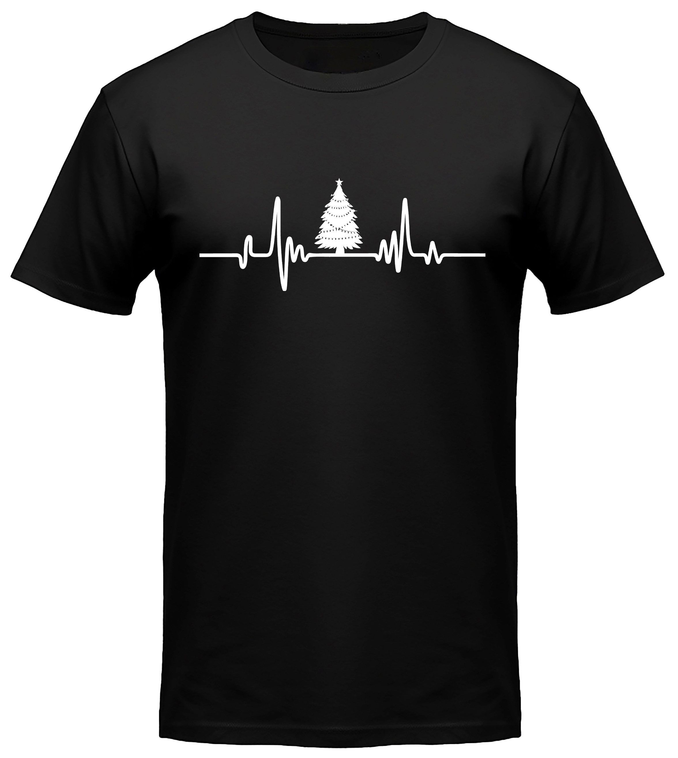 MyDesign24 T-Shirt Tannenbaum Herschlaglinie print Shirt EKG-Linie Weihnachts T-Shirt schwarz kurzarm Regular Fit i601