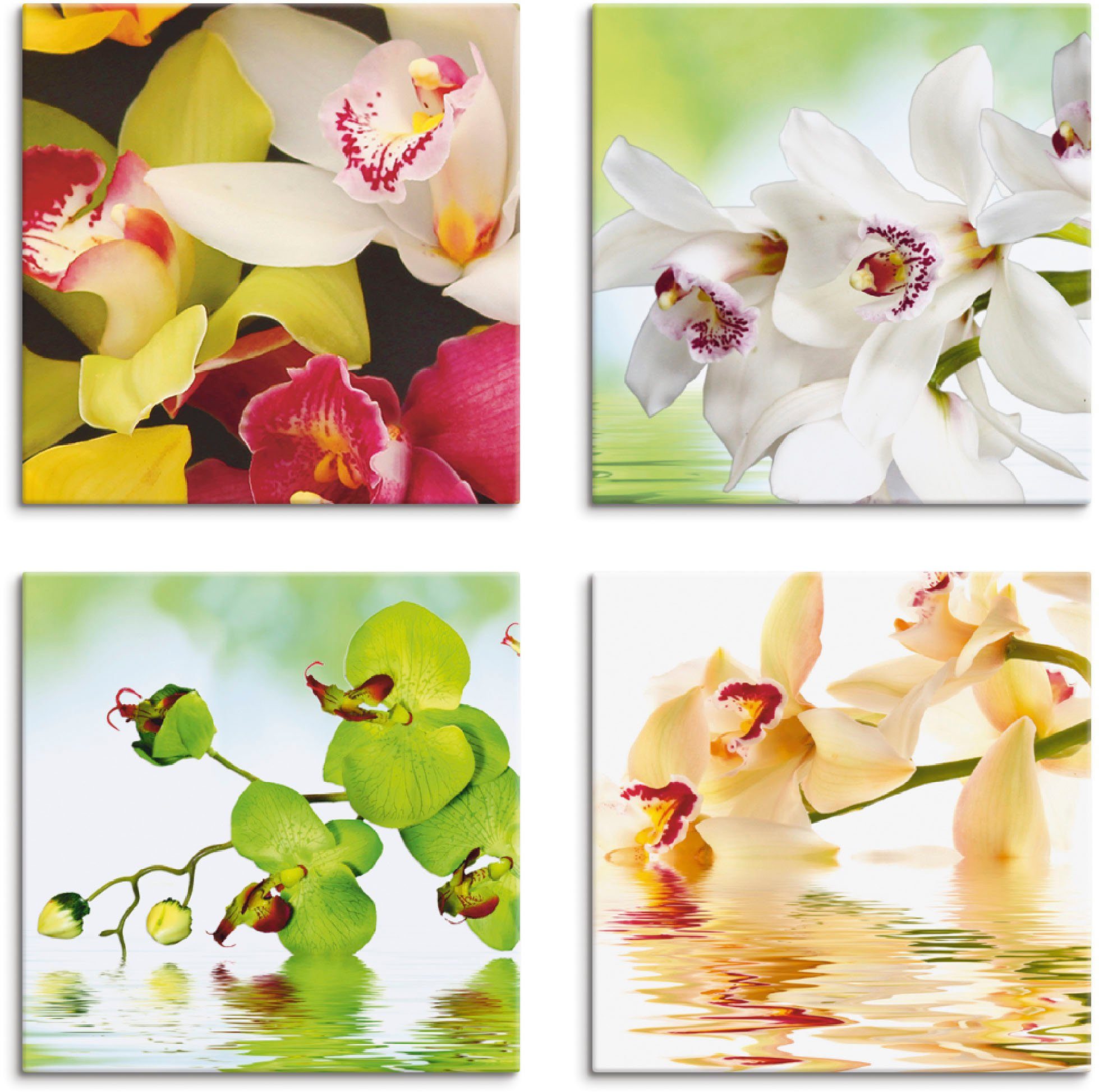 Artland Leinwandbild Orchideen Blumen, Blumen (4 St), 4er Set, verschiedene Größen