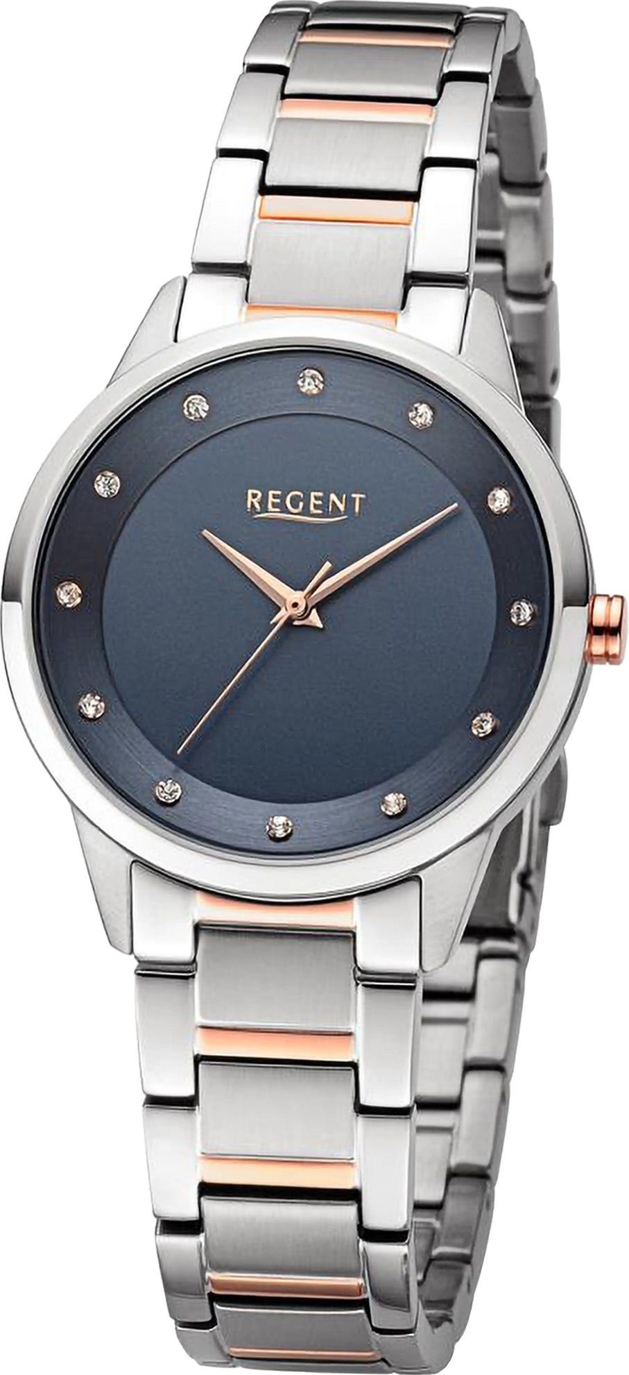 Regent Quarzuhr Regent Damen Armbanduhr Analog, Damen Armbanduhr rund, extra groß (ca. 33mm), Metallarmband | Quarzuhren