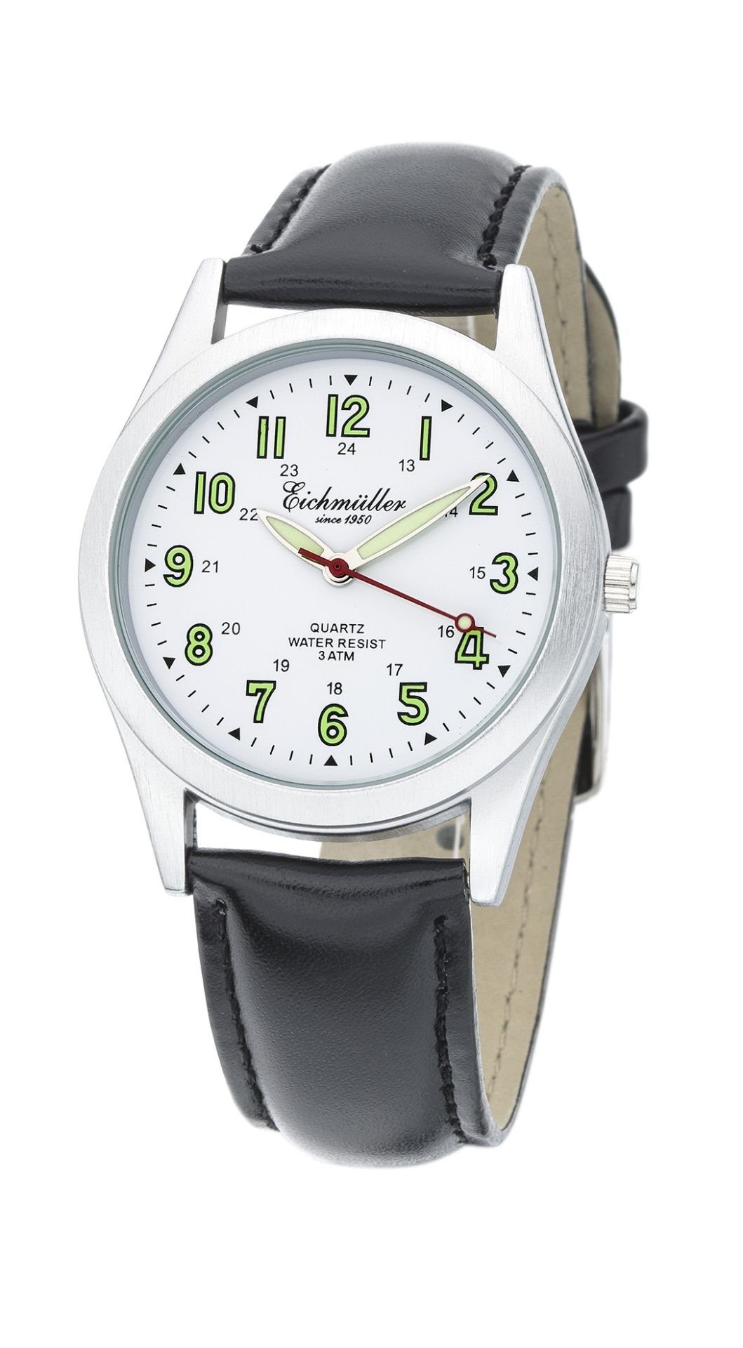Eichmüller Quarzuhr Armbanduhr 7020-02 Weiss Lederband Schwarz 37 mm