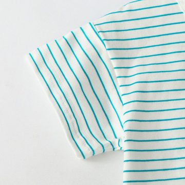 suebidou Shirt & Shorts Outfit Set aus Baumwolle gestreift T-Shirt Shorts mit Smiley (2 Teile) gestreiftes Set mit Smiley Applikation