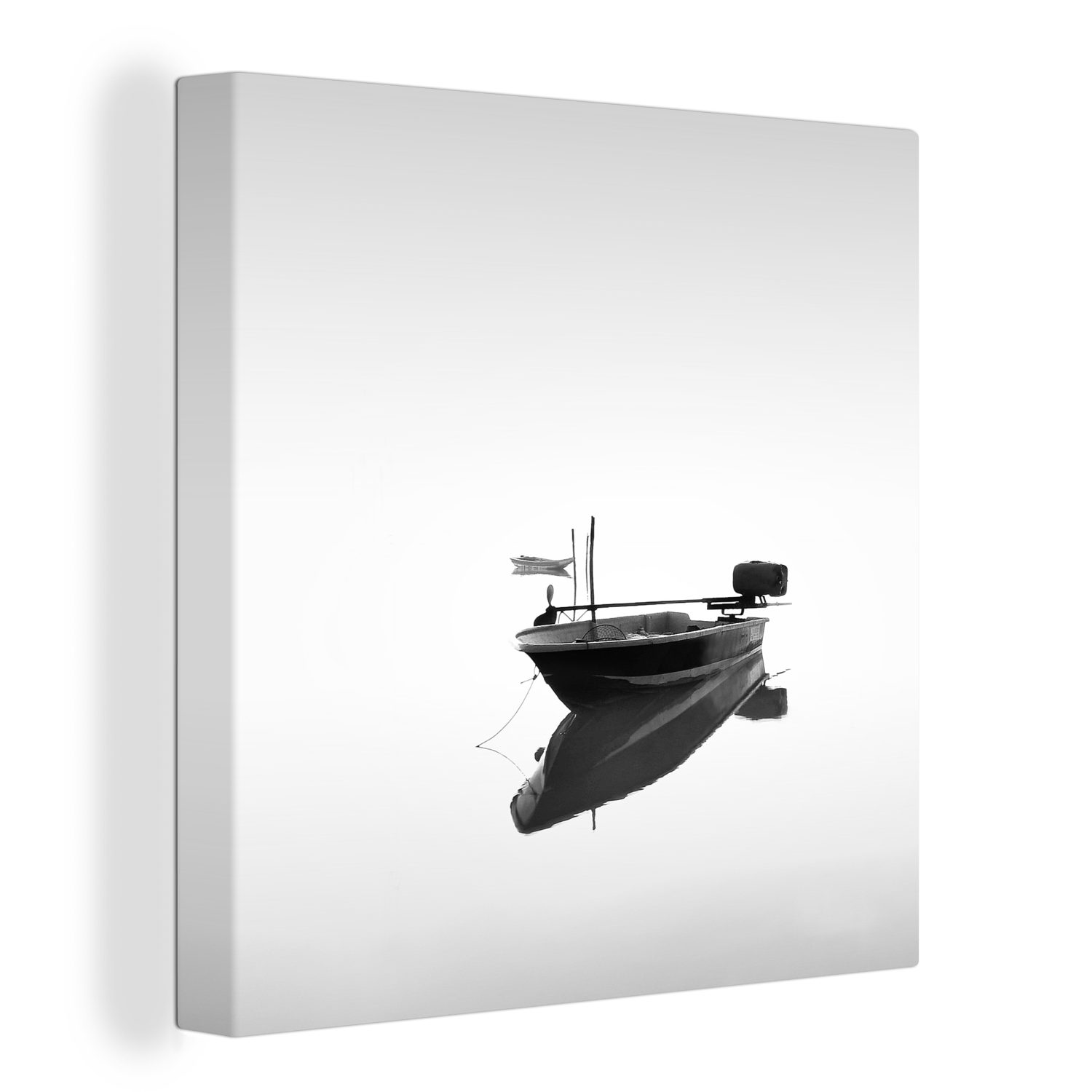 OneMillionCanvasses® Leinwandbild Boot in ruhigem Wasser schwarz und weiß drucken, (1 St), Leinwand Bilder für Wohnzimmer Schlafzimmer