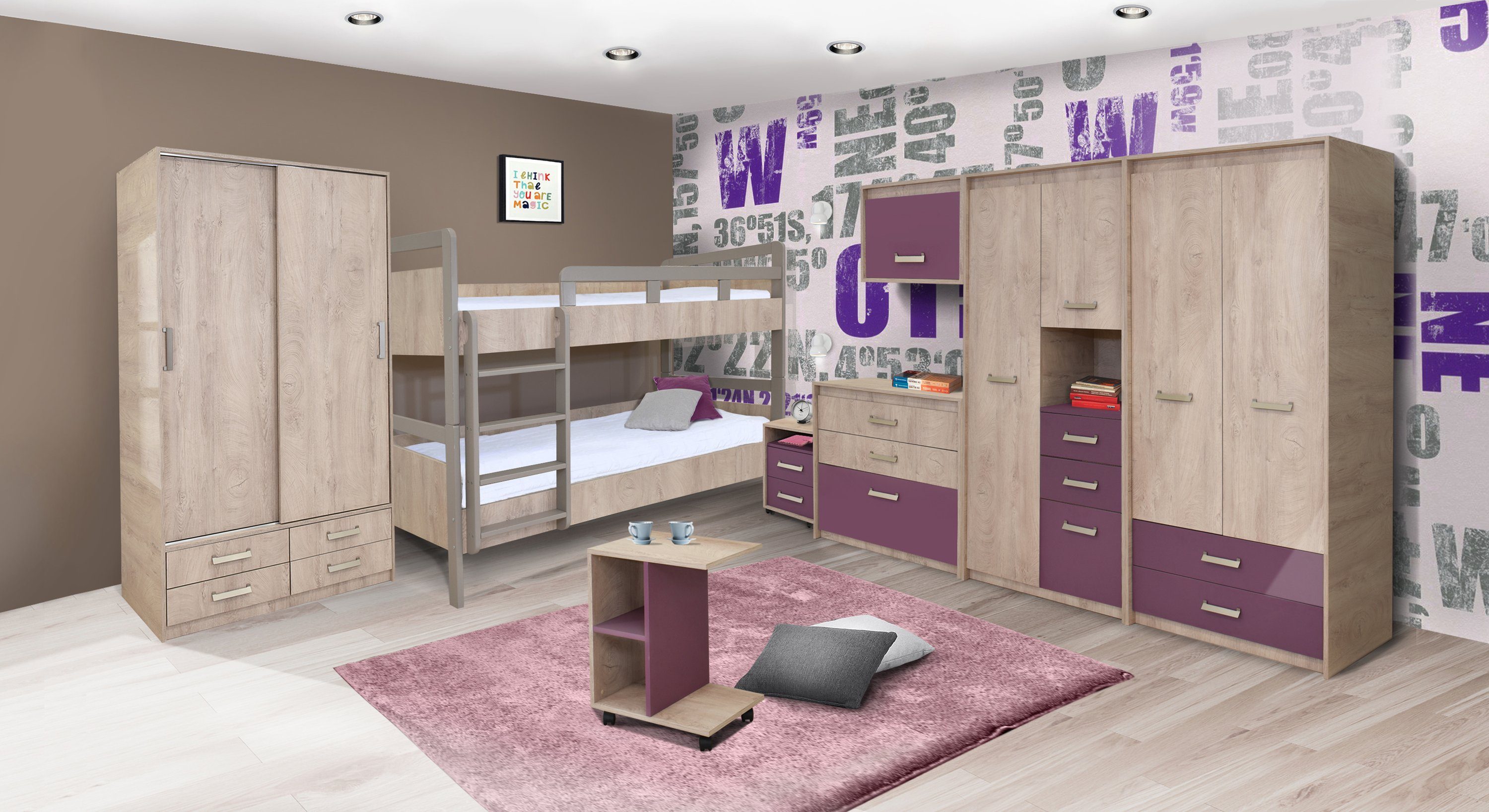 HYPE Rooms Raumteiler Hängeschrank KINDER Eiche/lila, eiche/lila Premium 1 Tür | 60x42x50 1 mit Einlegeboden und Eiche/lila premium