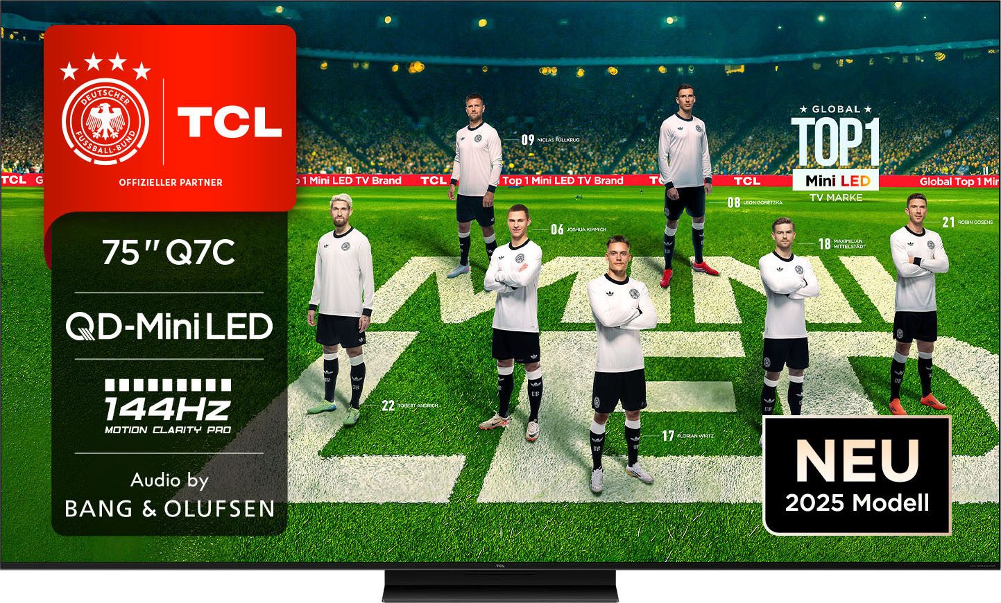 TCL 75Q7CX7 Mini-LED-Fernseher (189 cm/75 Zoll, 4K Ultra HD, Google TV, Smart-TV, Audio von Bang & Olufsen, Dolby Vision, Smart TV, Apple TV, 4K HDR)