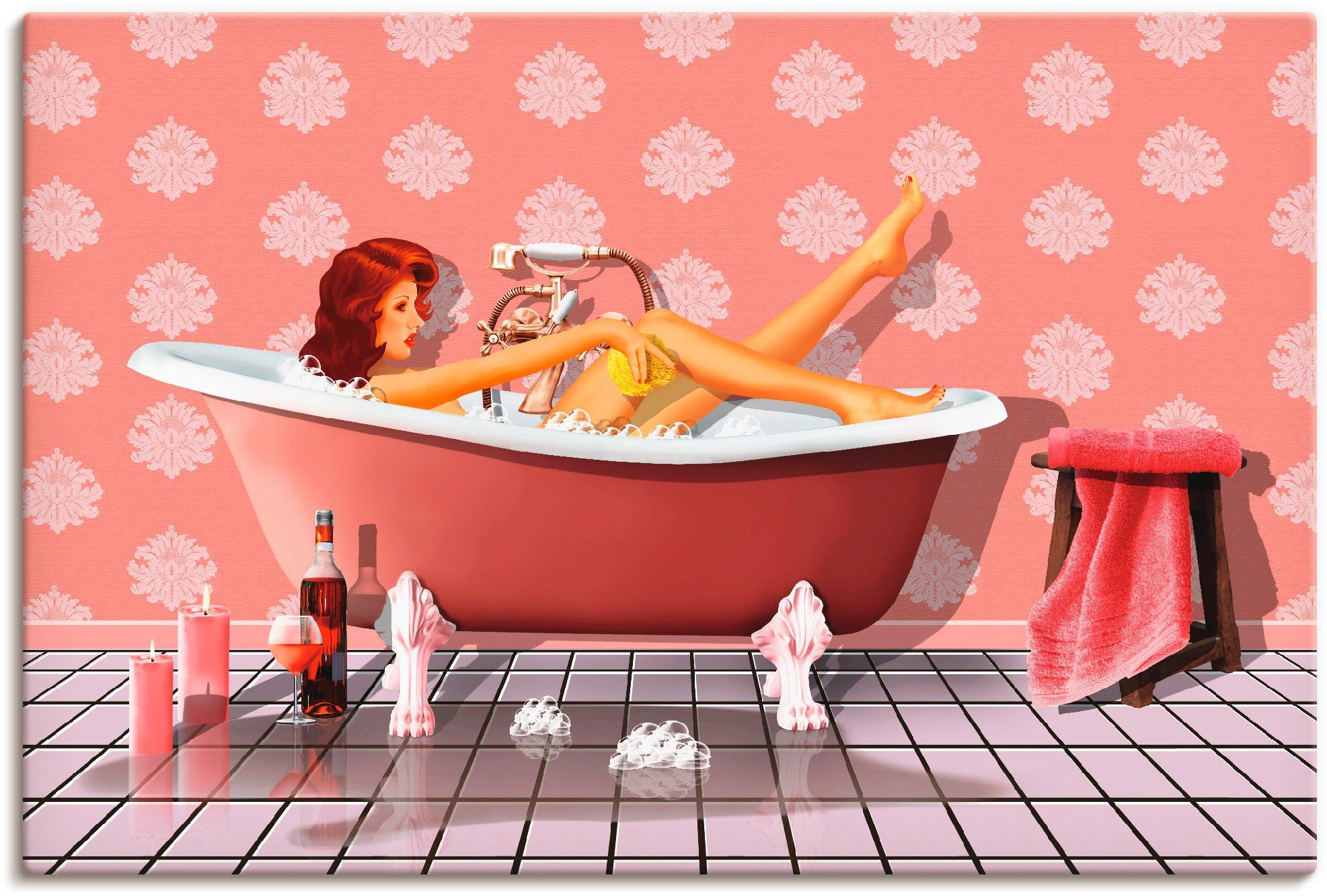 Artland Leinwandbild Pin Up Girl beim Badevergnügen, Frau (1 St), auf Holzrahmen gespannt