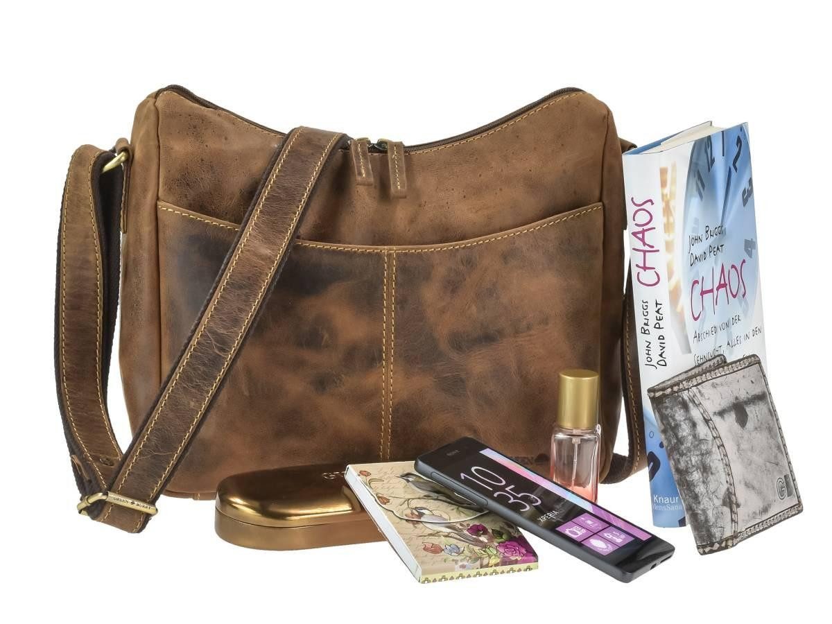 Greenburry Umhängetasche "Vintage" Schultertasche Leder Damen 30x24cm antikbraun, Hobo Bag, Handtasche im used Look