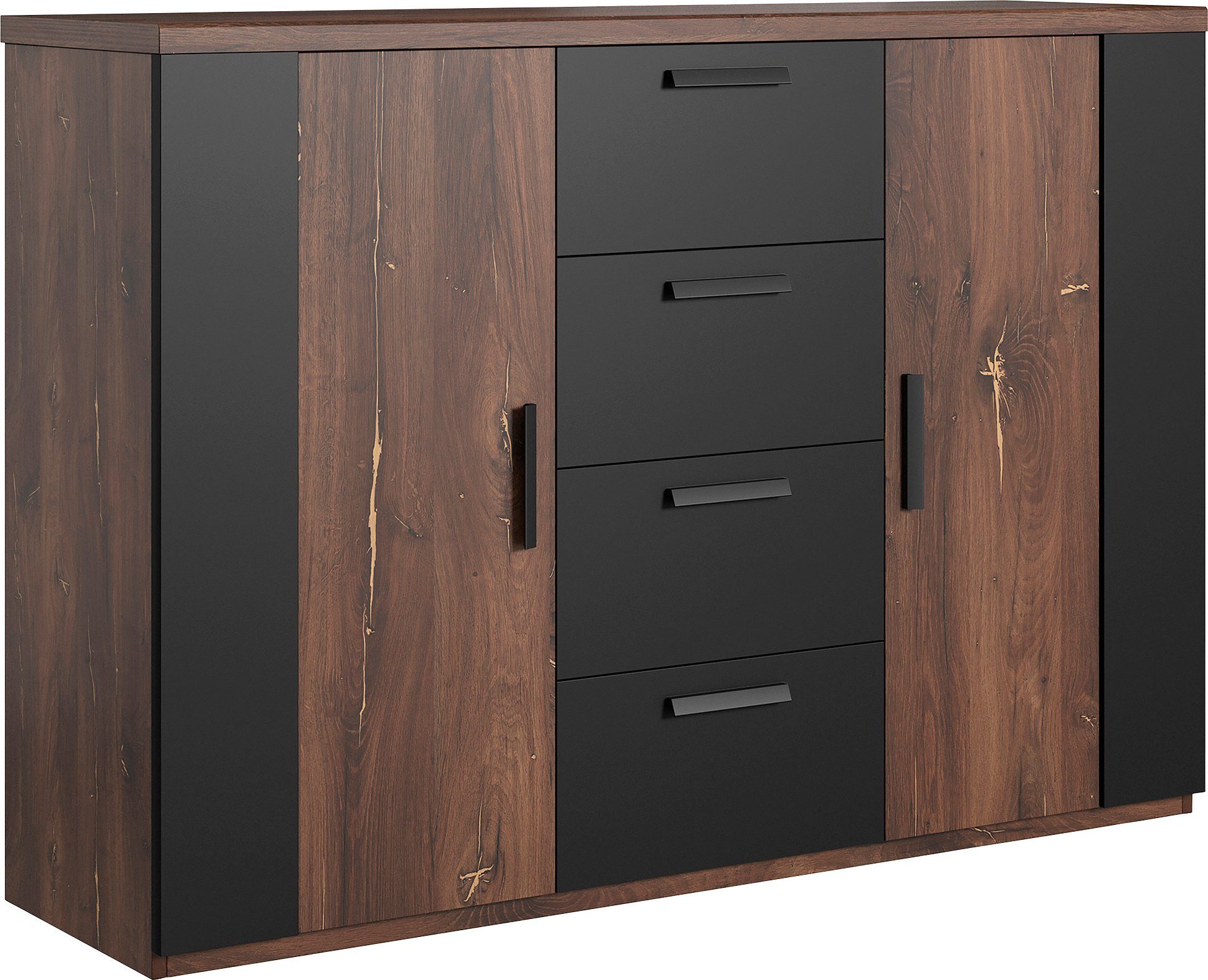 Home affaire Schubkastenkommode Sigma, Breite 132 cm, moderne Schubladenkommode, Made in Europe, Kommode viel Stauraum, Einlegeböden verstellbar, Anrichte