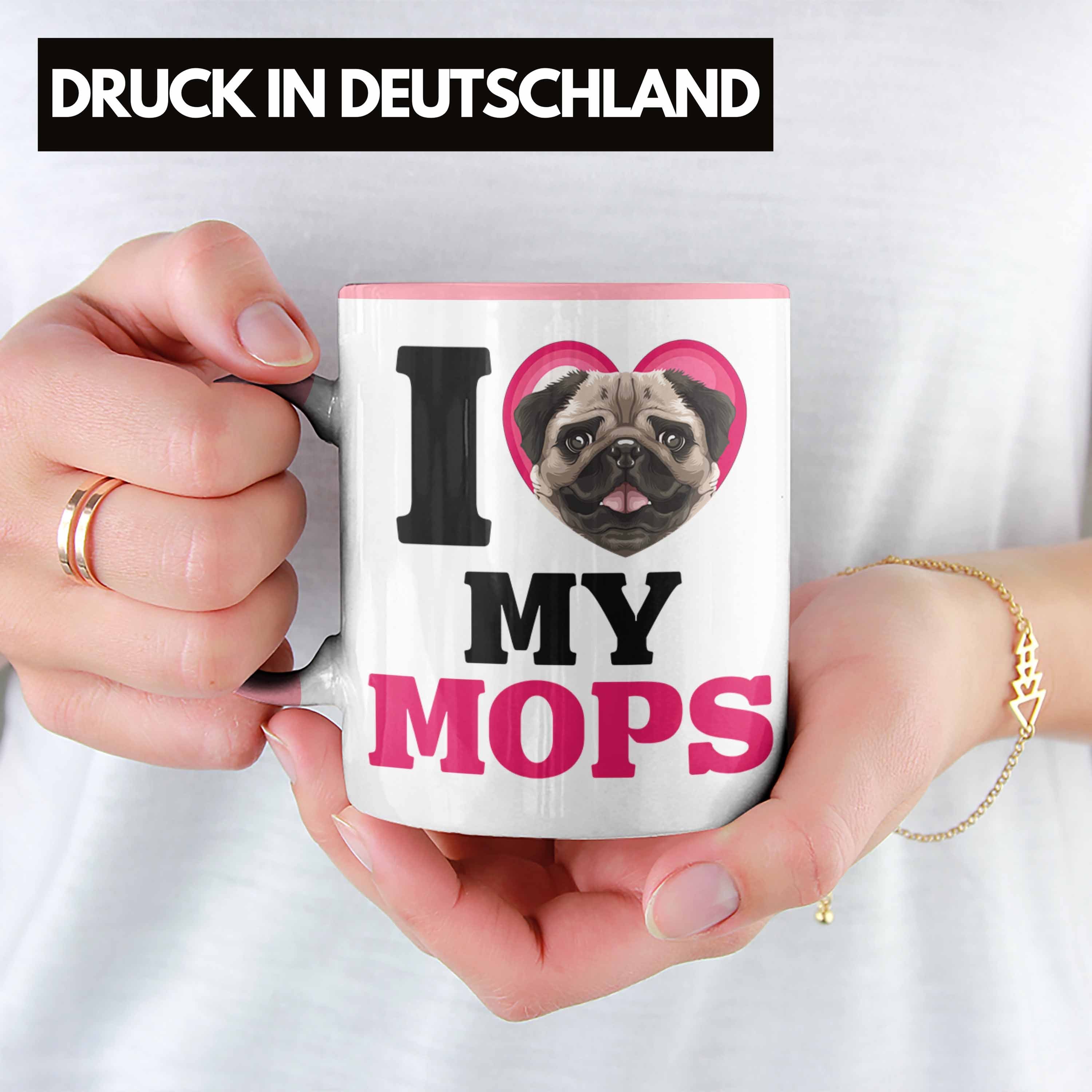 Trendation Tasse Mops Besitzerin Tasse Spruch Geschenk I Rosa Love My Geschenkidee Lustiger