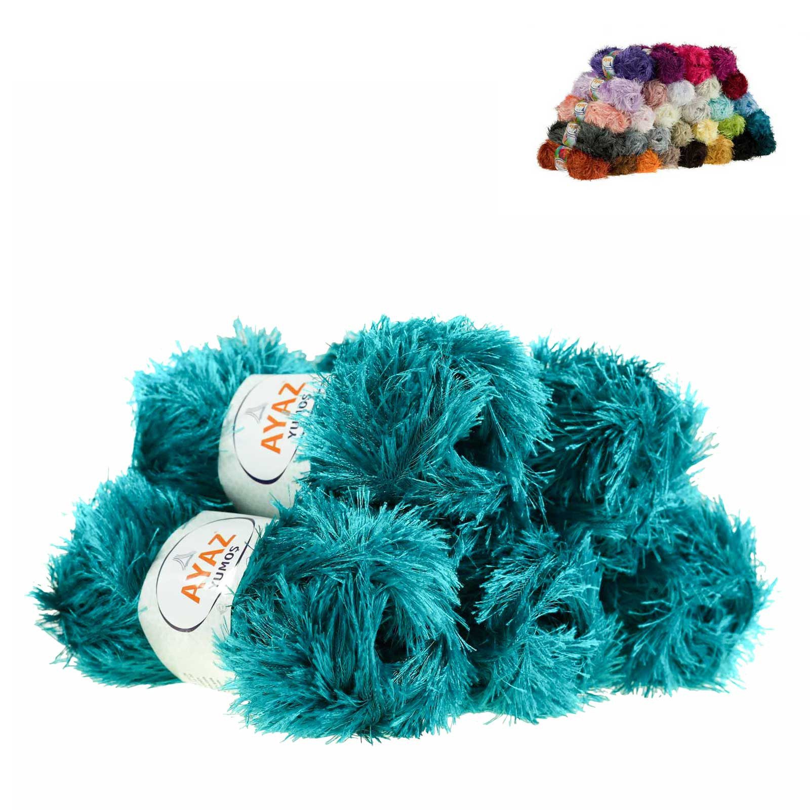 AYAZ Fransen-Strickgarn Yumos 5 Knäuel à 150 m 100 g Strickwolle Häkelwolle, 5 m (Paket, 5-St), 1213 petrol