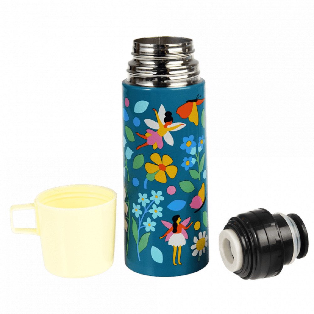 Rex London Isolierflasche Fairies in the Garden mit Kunststoff Becher, Edelstahl Isolierkanne, für 350 ml, Auslaufsicher - Druckknopf-Verschluss, Fee
