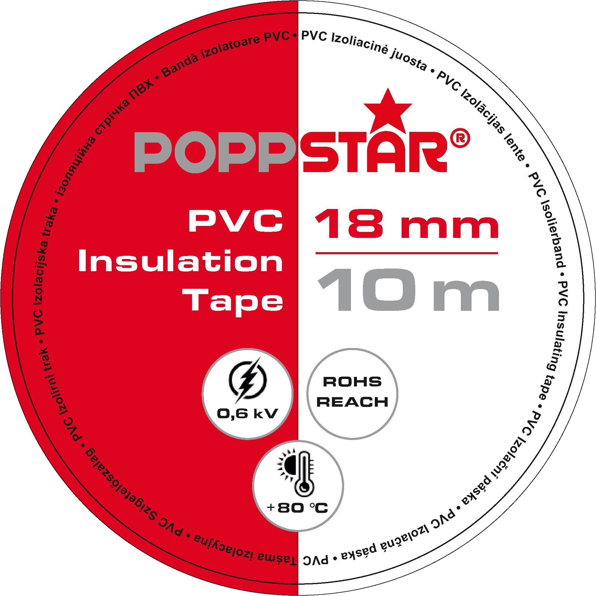 Poppstar Isolierband 10m und PVC Isolieren (10-St) elektrischen Universal und von Kabeln Reparieren Dichtband Dichtungsband Klebeband zum