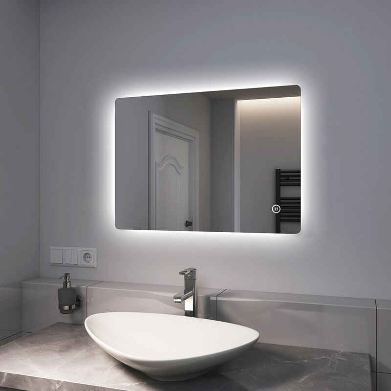 EMKE Badspiegel »Badspiegel mit Beleuchtung Badezimmerspiegel Wandspiegel mit LED«, mit Intelligenter Touchschalter, Kaltweißes Licht 6500K