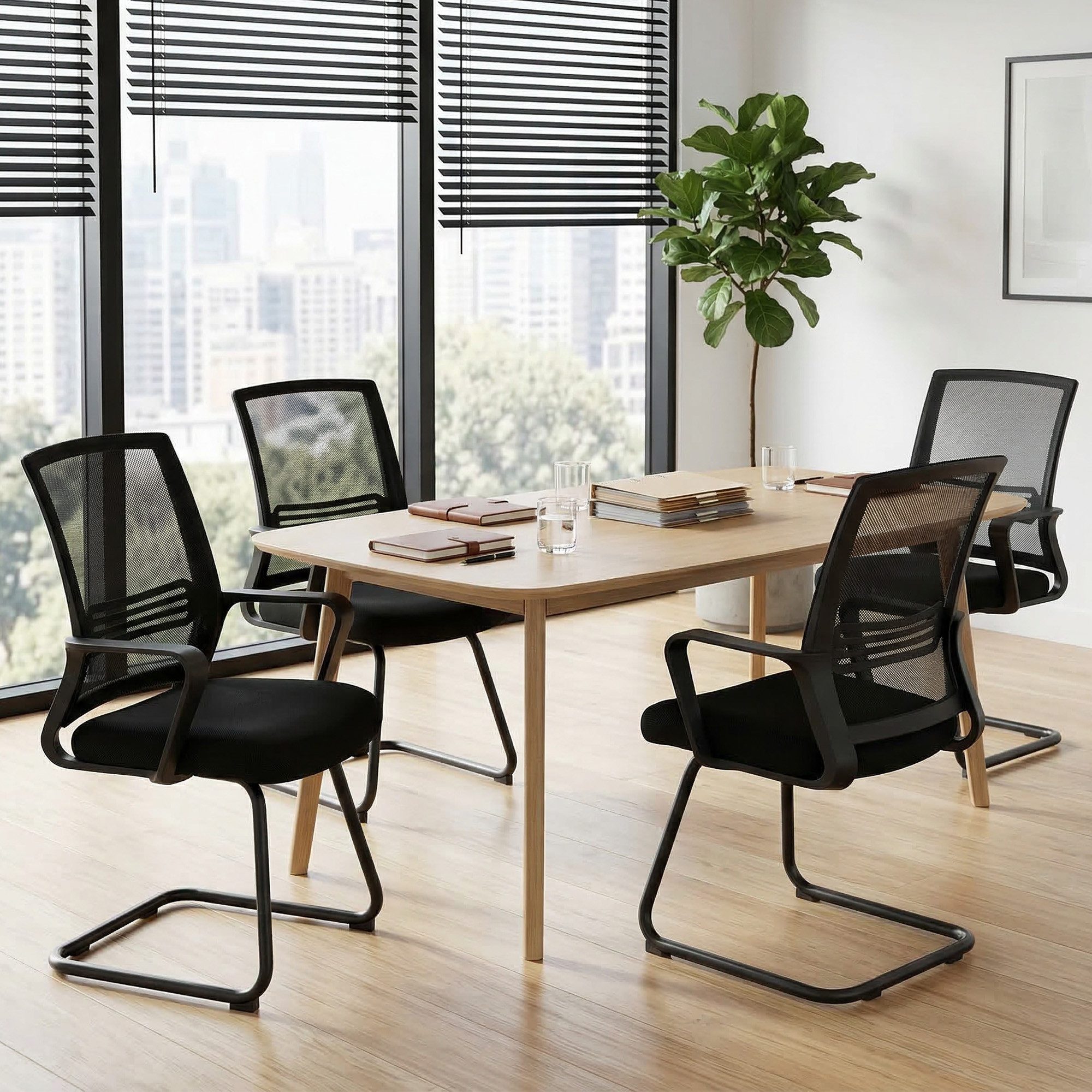HOMCOM Besucherstuhl Kufenbasis, Schwingstuhl mit Armlehne (Konferenzstuhl, 4 St), für Arbeitszimmer, Büro, Schwarz