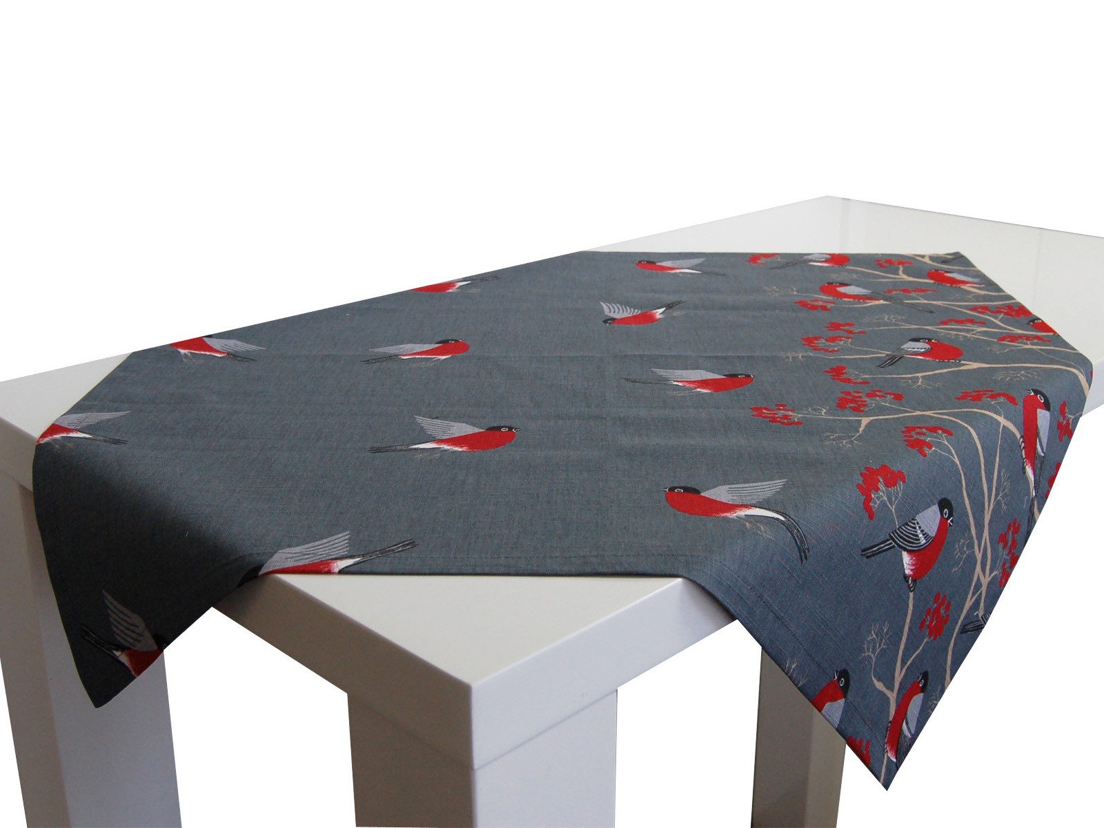 beties Mitteldecke Beeren Vögel (1-tlg, 1 Stück Mitteldecke), 100% Baumwolle stone-grau