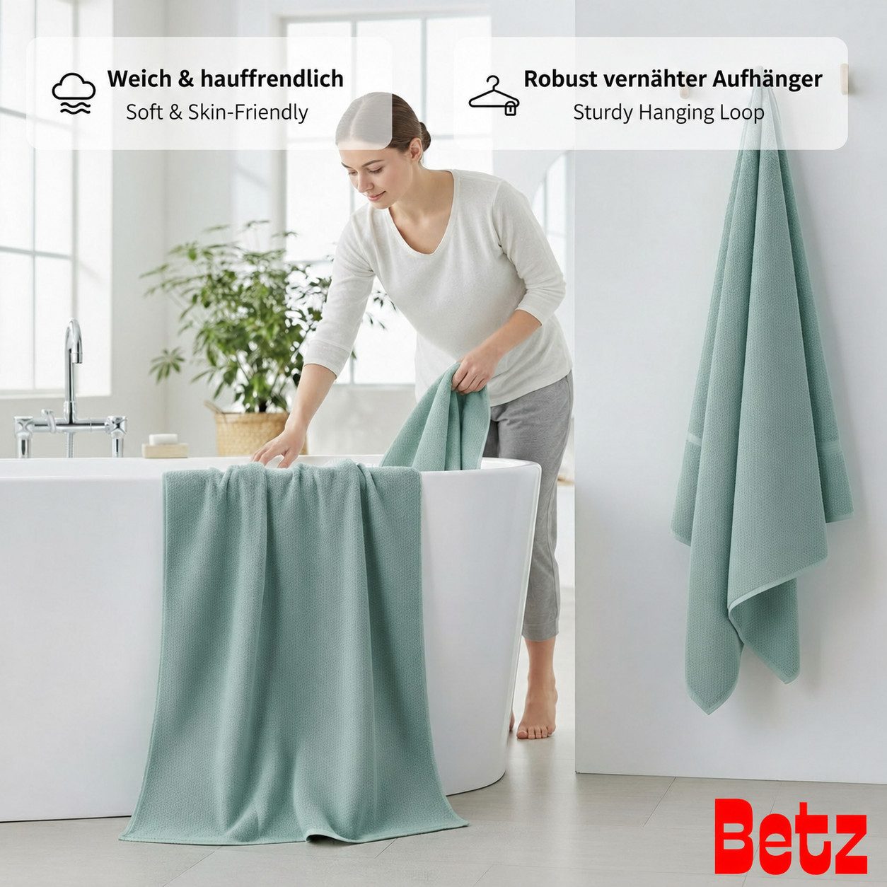 Betz Badetuch Berlin Größe 100 x 200 cm Saunatuch & Strandtuch 360 g/m², 100% Baumwolle (1 Stück, 1-St), saugstark & weich – großes Handtuch mit Aufhänger – Ser – Bild 5 von 5