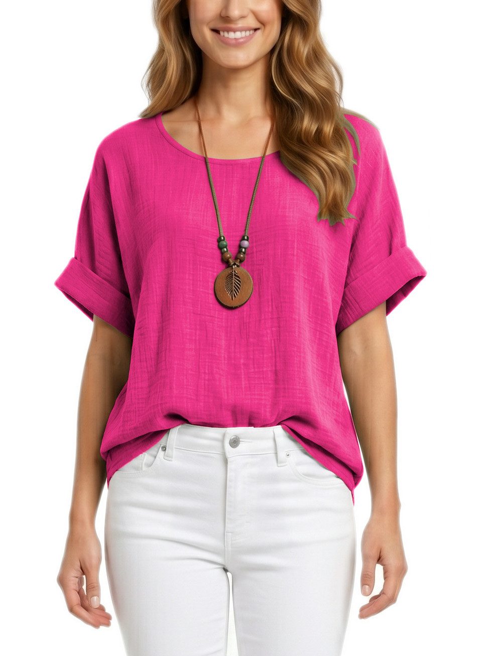 Kurzarmbluse Damen Kurzarm Bluse Leichte Sommer Tunika Baumwollbluse Oberteil