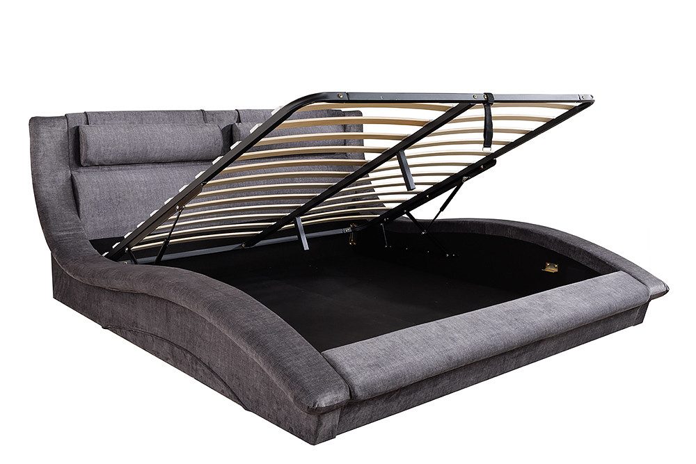 riess-ambiente Polsterbett SWING 160x200cm grau Samt · Doppelbett in geschwungener Form · Vogue (Einzelartikel, 1-tlg), inkl. Kopfteil & Bettkasten & Kissen · mit Lattenrost · Modern Design